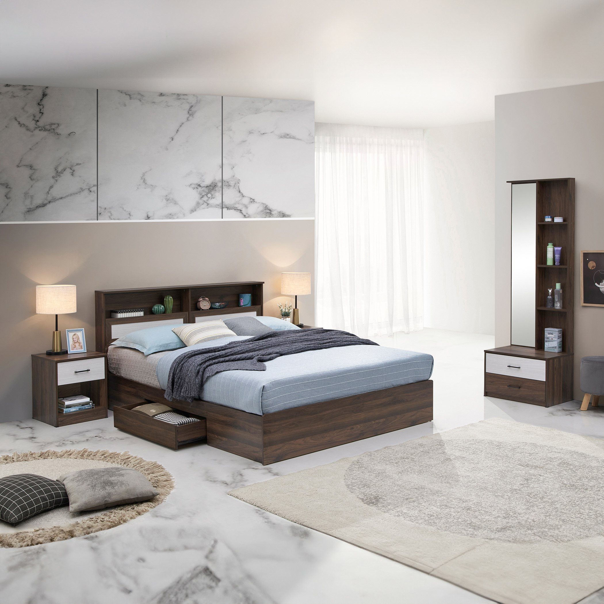 طقم غرفة نوم كوين 4 قطع من هانابي- 150x200 سم-hbxfurniture-bedsandbedsets-bedroomsets-queen-image-1