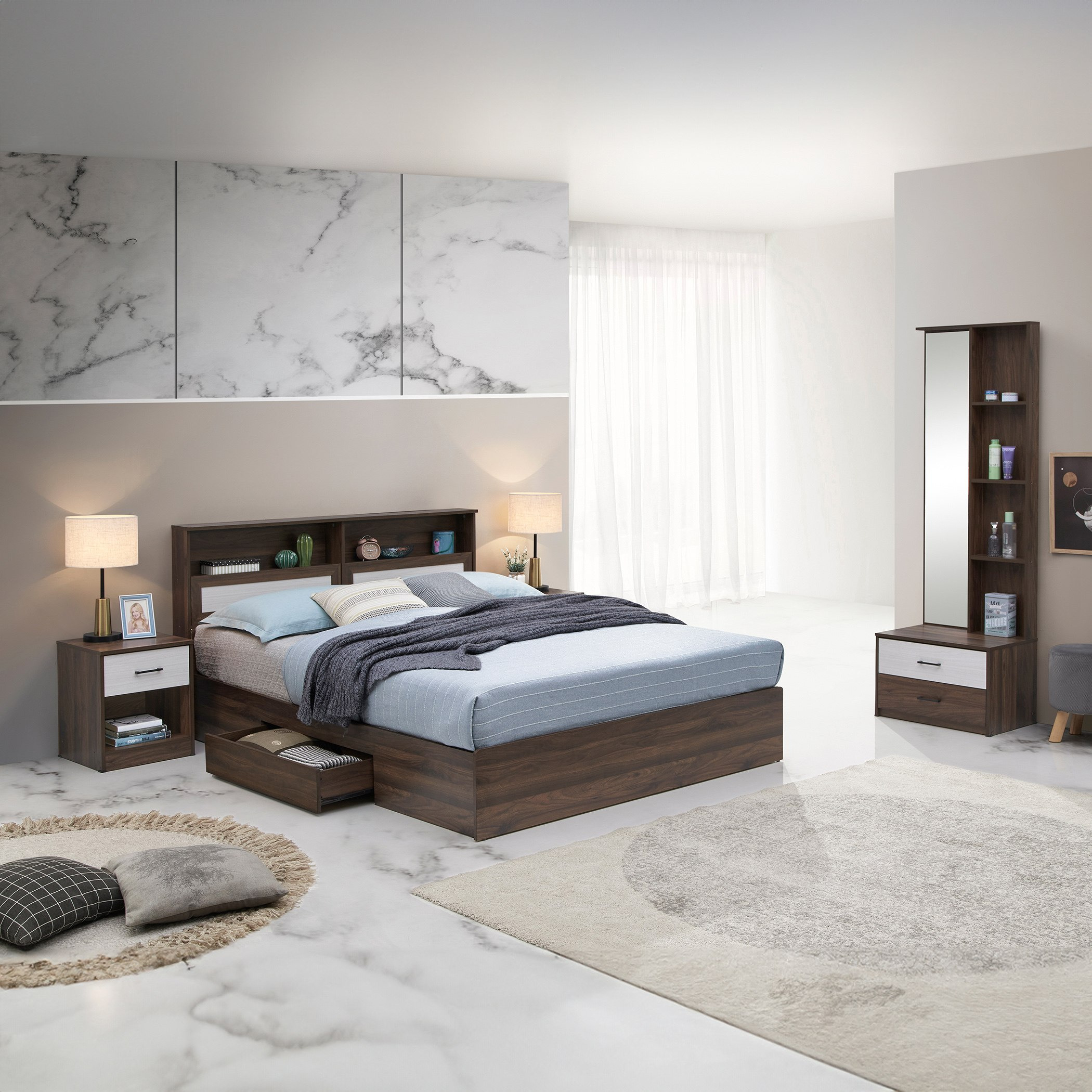 طقم غرفة نوم كينج 4 طع من هانابي - 180x200 سم-hbxbedroom-bedsandbedsets-bedroomsets-king-image-1