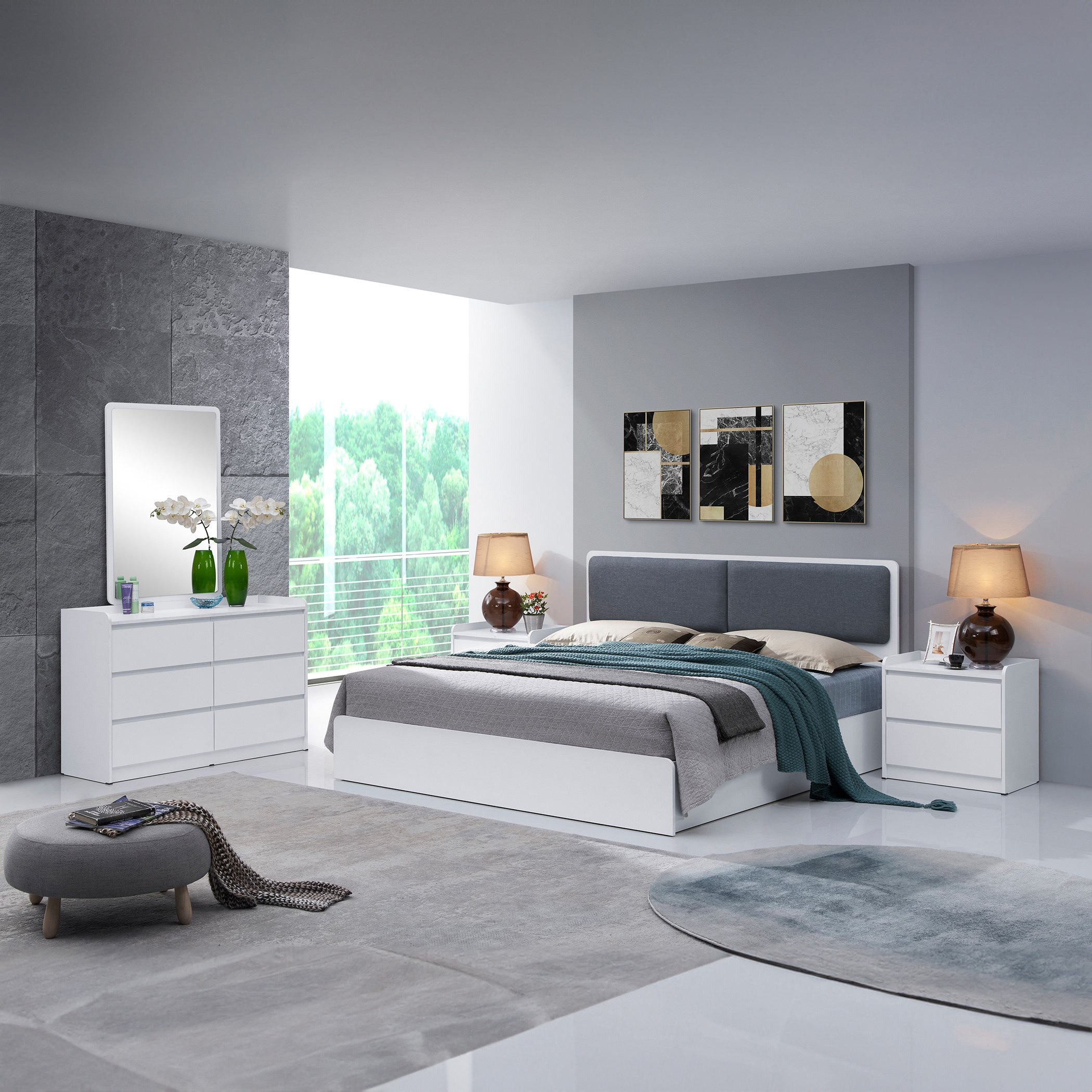 طقم غرفة نوم كينج 5 قطع مع مرآة - سيريز من موڤو - 180x200 سم-hbxbedroom-bedsandbedsets-bedroomsets-king-image-1