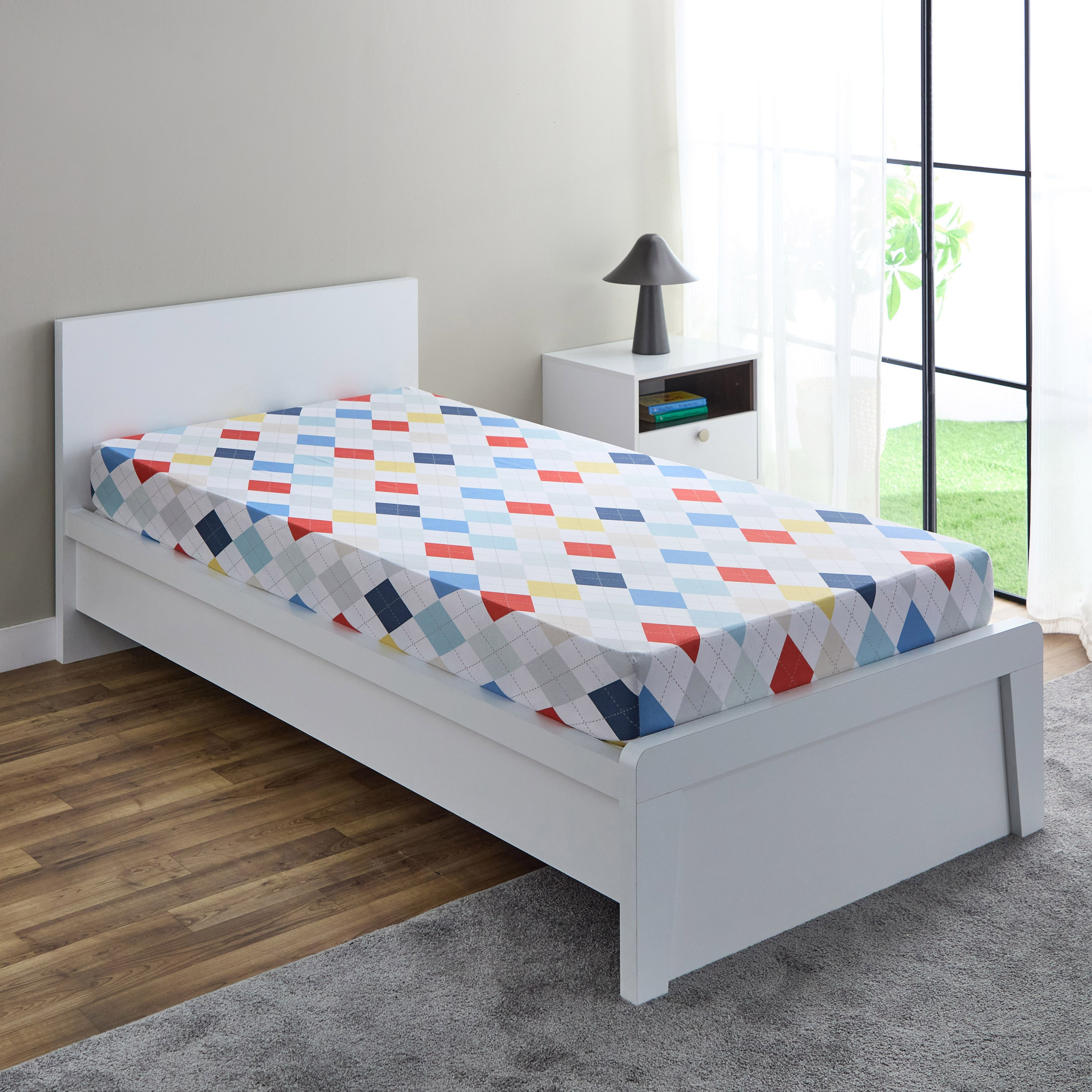 Nora Plaid Microfibre Single Fitted Sheet - 90x190+25 cm-hbxhomeware-hbxkidsandyouth-image-1