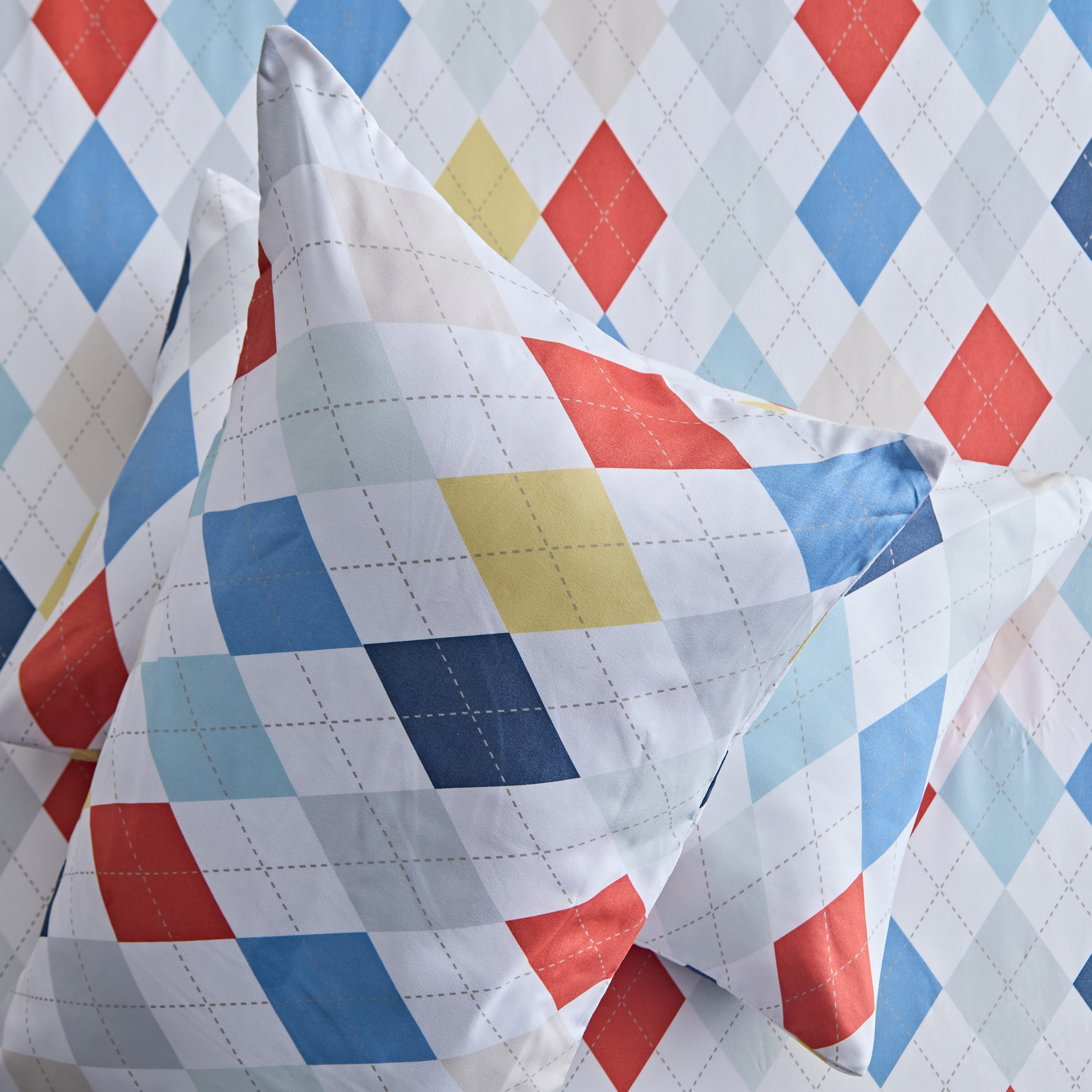 طقم أغطية وسائد على الوجهين من الألياف الدقيقة قطعتين بنقش مربع من نورا - 50x75 سم-hbxhomeware-hbxkidsandyouth-image-3