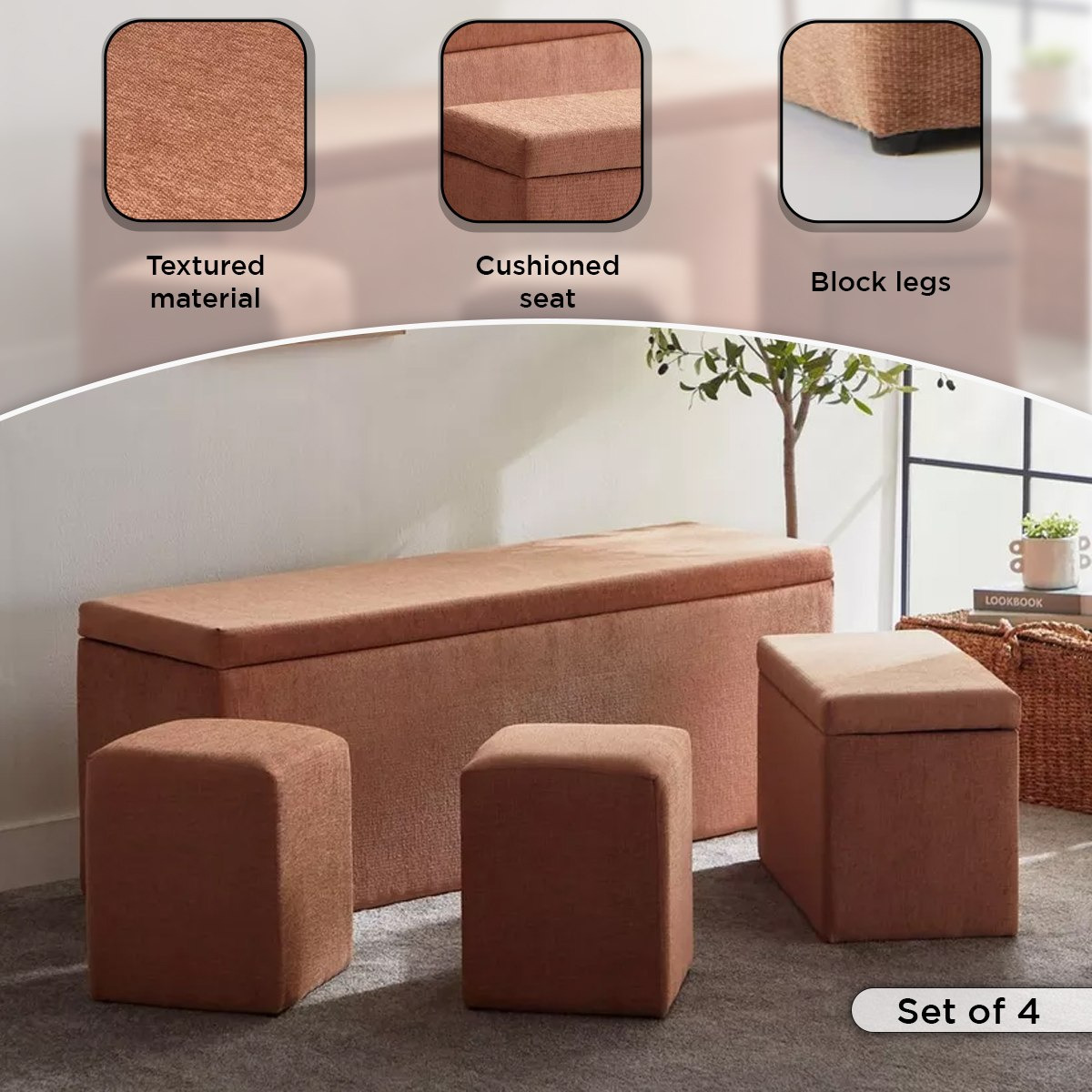 مقعد بنش قماش ومسند قدم 4 قطع مع مساحة تخزين من أوسيس-hbxlivingroom-sofasandarmchairs-ottomansandfootstools-image-4