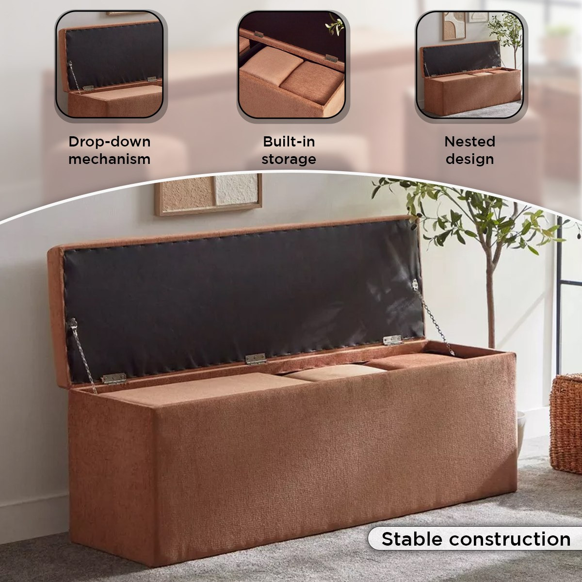 مقعد بنش قماش ومسند قدم 4 قطع مع مساحة تخزين من أوسيس-hbxlivingroom-sofasandarmchairs-ottomansandfootstools-image-5