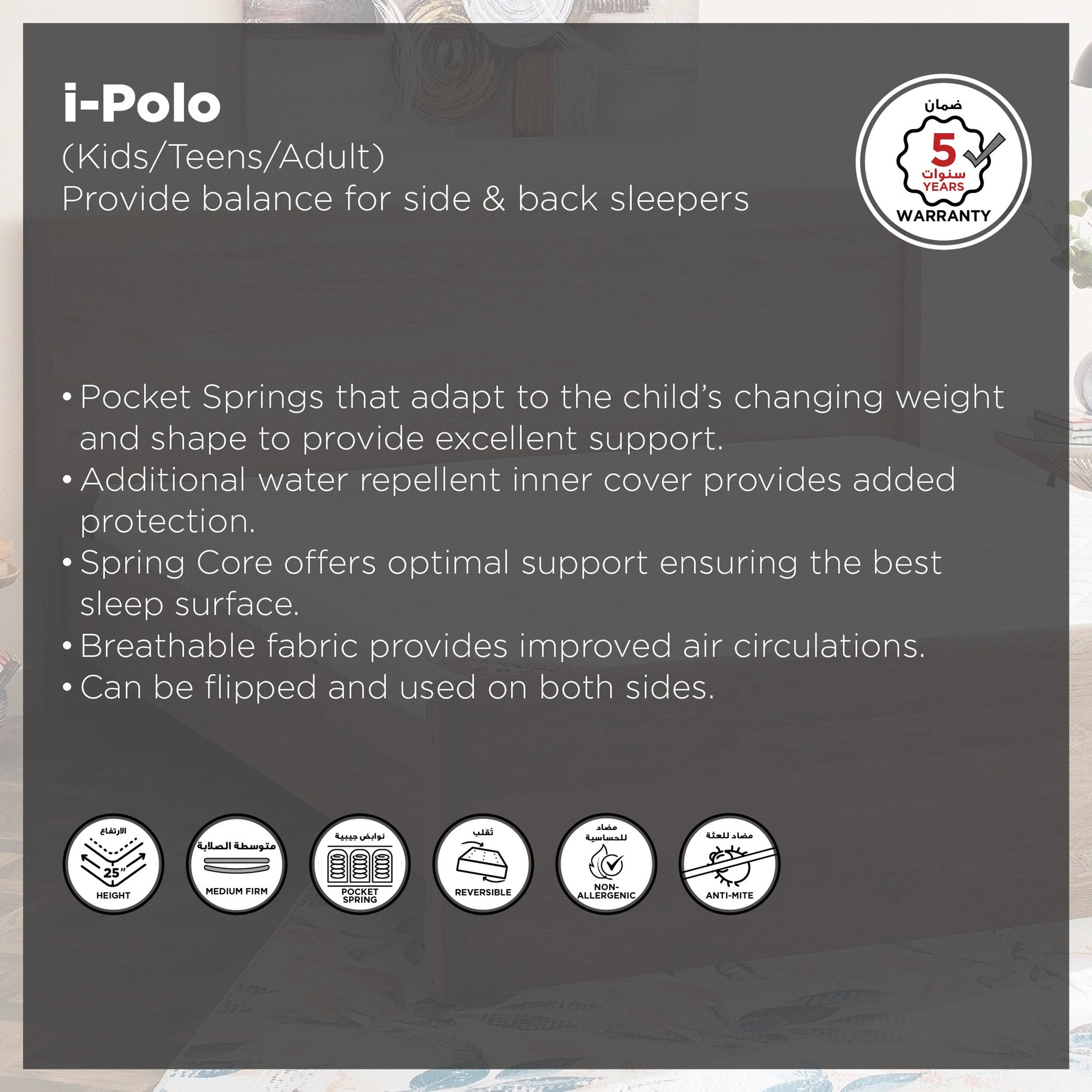 SleepEase iPolo Kids Foam Pocket Spring Single Mattress - 90x190x25 cm-hbxfurniture-bedroom-mattresses-single-image-4