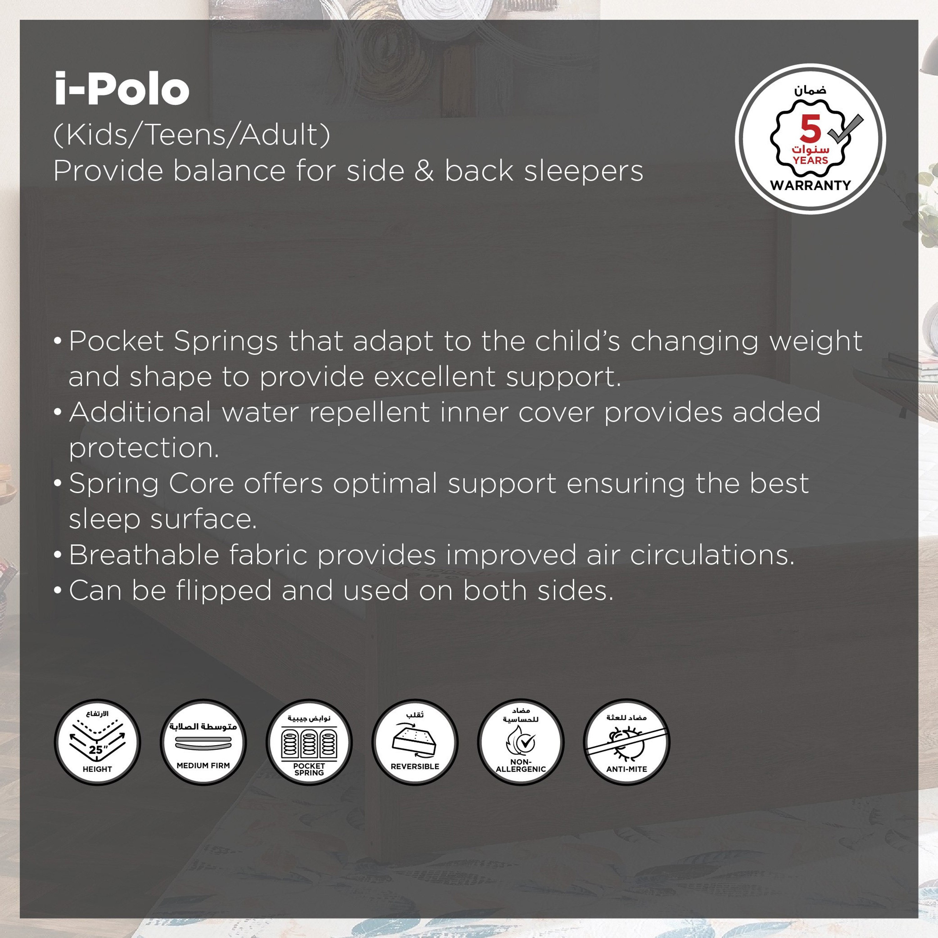 SleepEase iPolo Kids Foam Pocket Spring Twin Mattress - 120x200x25 cm-hbxfurniture-mattresses-twin-image-4