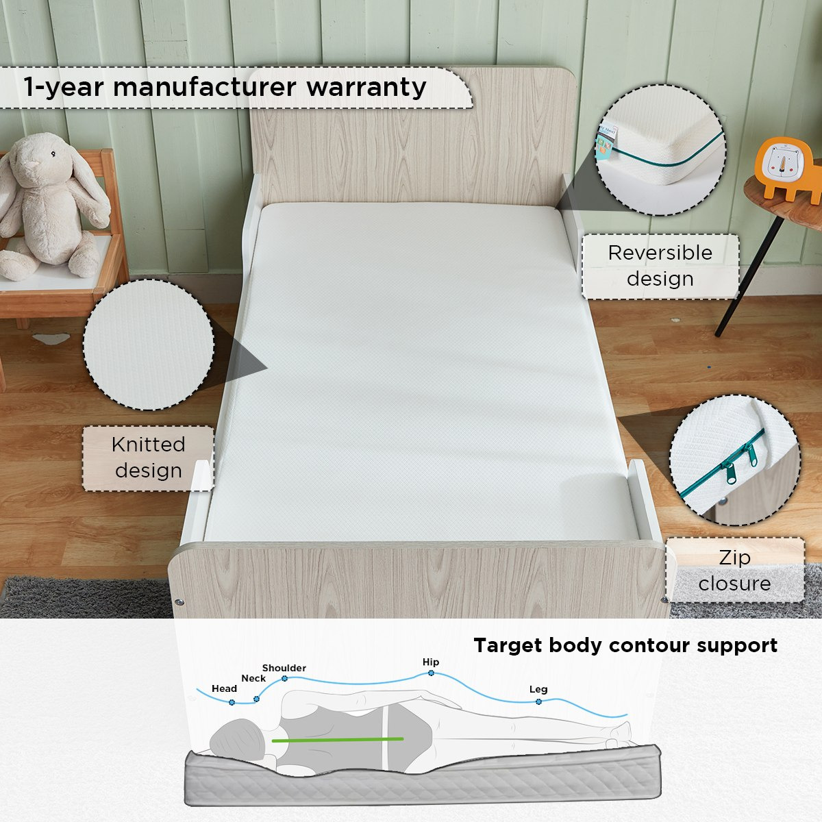 SleepEase iCody Nxt  (0-3 years) Toddler Foam Mattress with Washable Cover - 70x130x10 cm-hbxfurniture-mattresses-toddler-image-7