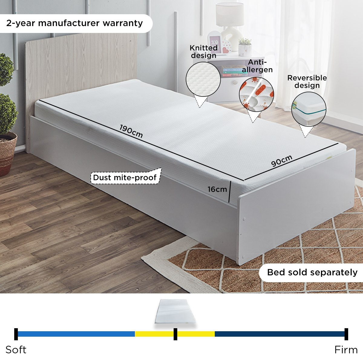 SleepEase iHampton Kids Foam Bonnell Spring Single Mattress - 90x190x16 cm-hbxfurniture-bedroom-mattresses-single-image-5