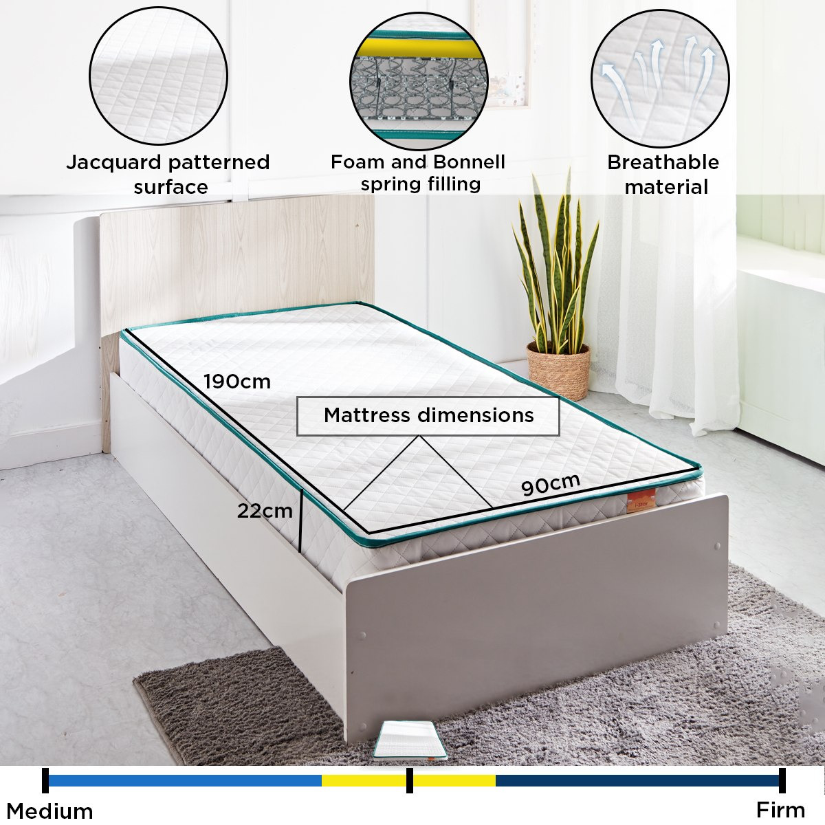 SleepEase iStar Kids Foam Bonnell Spring Single Mattress - 90x190x22 cm-hbxfurniture-bedroom-mattresses-single-image-7