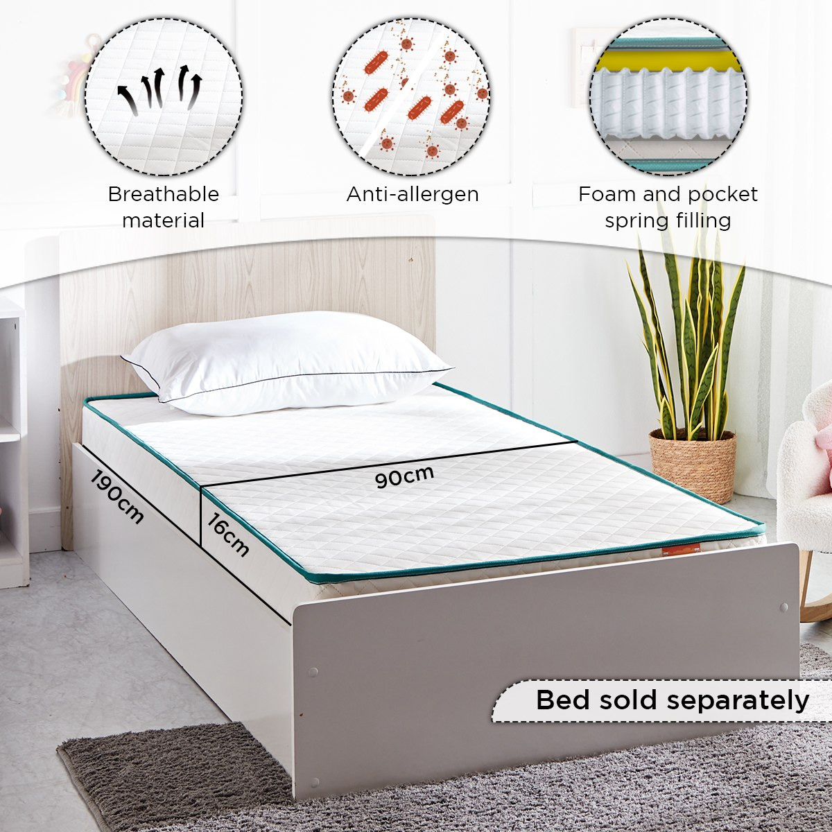 SleepEase iCooper Kids Foam Pocket Spring Single Mattress - 90x190x16 cm-hbxfurniture-bedroom-mattresses-single-image-6