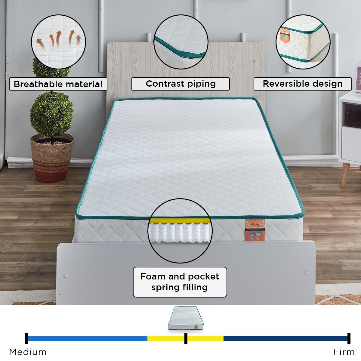 iPolo Pocket Spring Single Mattress - 90x190x25 cm-hbxfurniture-bedroom-mattresses-single-image-4