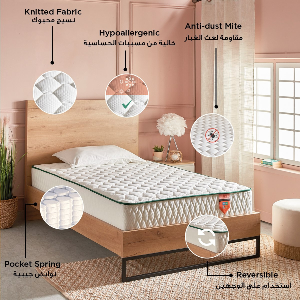 iPolo Pocket Spring Twin Mattress - 120x200x25 cm-hbxfurniture-mattresses-twin-image-4