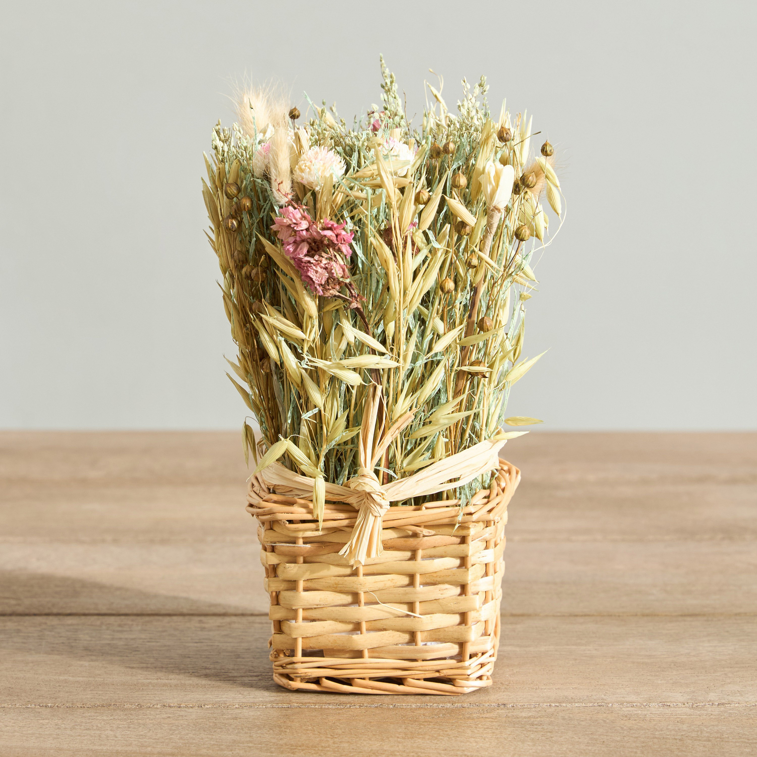 Miley Flower Arrangement in Bamboo Basket - 15 cm-hbxdecorandfurnishings-homeaccessories-artificialflowersandplants-image-1