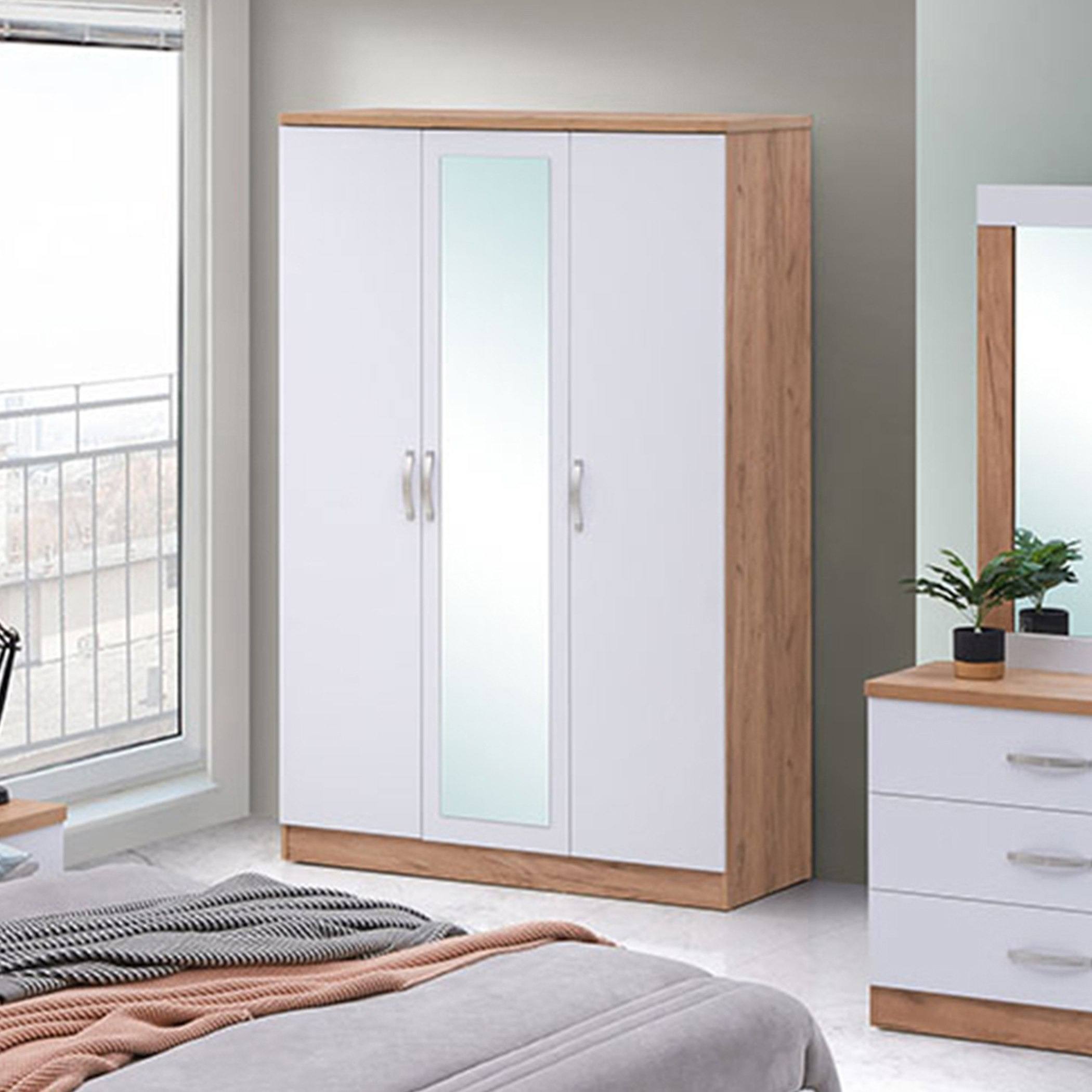 خزانة ملابس 3 أبواب مع مرآة - جونو من موڤو-hbxfurniture-wardrobes-image-1