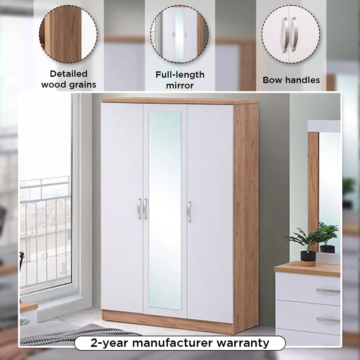 خزانة ملابس 3 أبواب مع مرآة - جونو من موڤو-hbxfurniture-wardrobes-image-4
