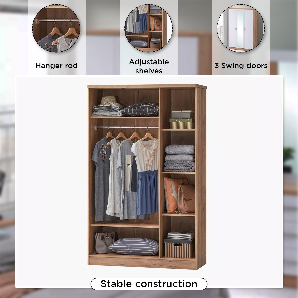 خزانة ملابس 3 أبواب مع مرآة - جونو من موڤو-hbxfurniture-wardrobes-image-5