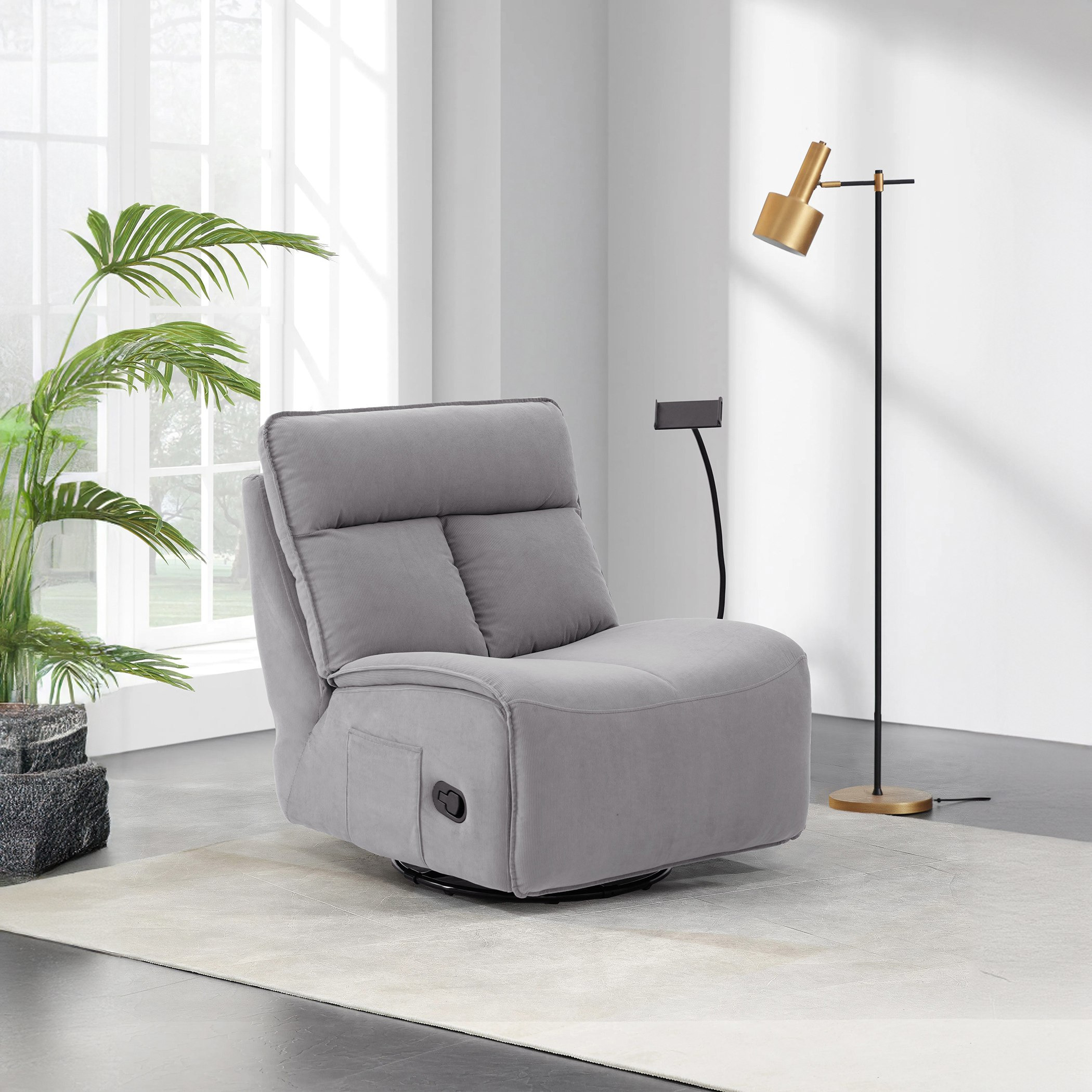كرسي استرخاء للألعاب دوّار وهزّاز قابل للضبط بمساند ذراعين وحامل من دودو-hbxfurniture-sofasandarmchairs-reclinersofas-image-1