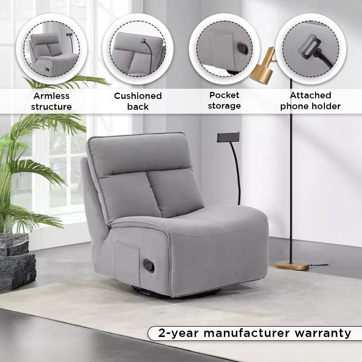 كرسي استرخاء للألعاب دوّار وهزّاز قابل للضبط بمساند ذراعين وحامل من دودو-hbxfurniture-sofasandarmchairs-reclinersofas-image-4