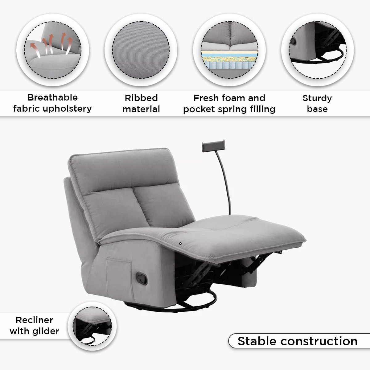 كرسي استرخاء للألعاب دوّار وهزّاز قابل للضبط بمساند ذراعين وحامل من دودو-hbxfurniture-sofasandarmchairs-reclinersofas-image-5