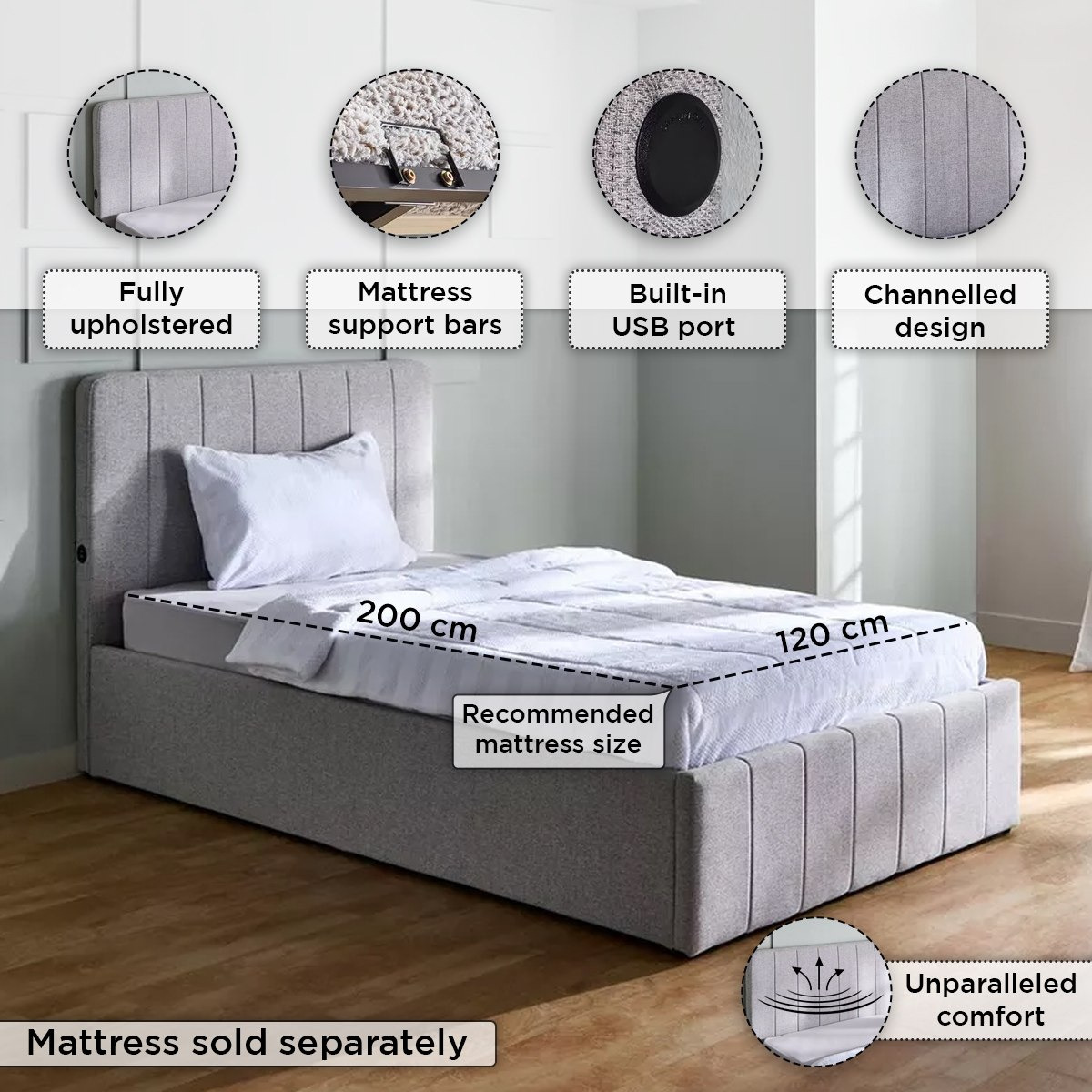سرير توين بمساحة تخزين هيدروليكية ذكية من باتار ليون - 120x200 سم-hbxbedroom-bedsandbedsets-upholsteredbeds-twin-image-4
