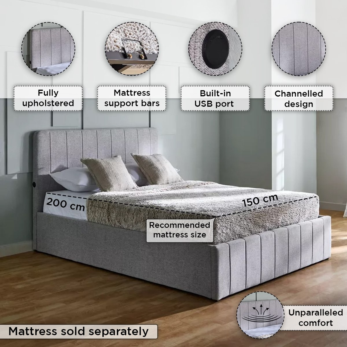 سرير كوين بمساحة تخزين هيدروليكية ذكية من باتار ليون - 150x200 سم-hbxbedroom-bedsandbedsets-beds-queen-image-4