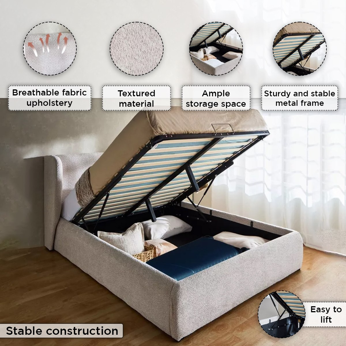 سرير كوين منجد بمساحة تخزين هيدروليكية من بيرل - 150x200 سم-hbxbedroom-bedsandbedsets-beds-queen-image-5