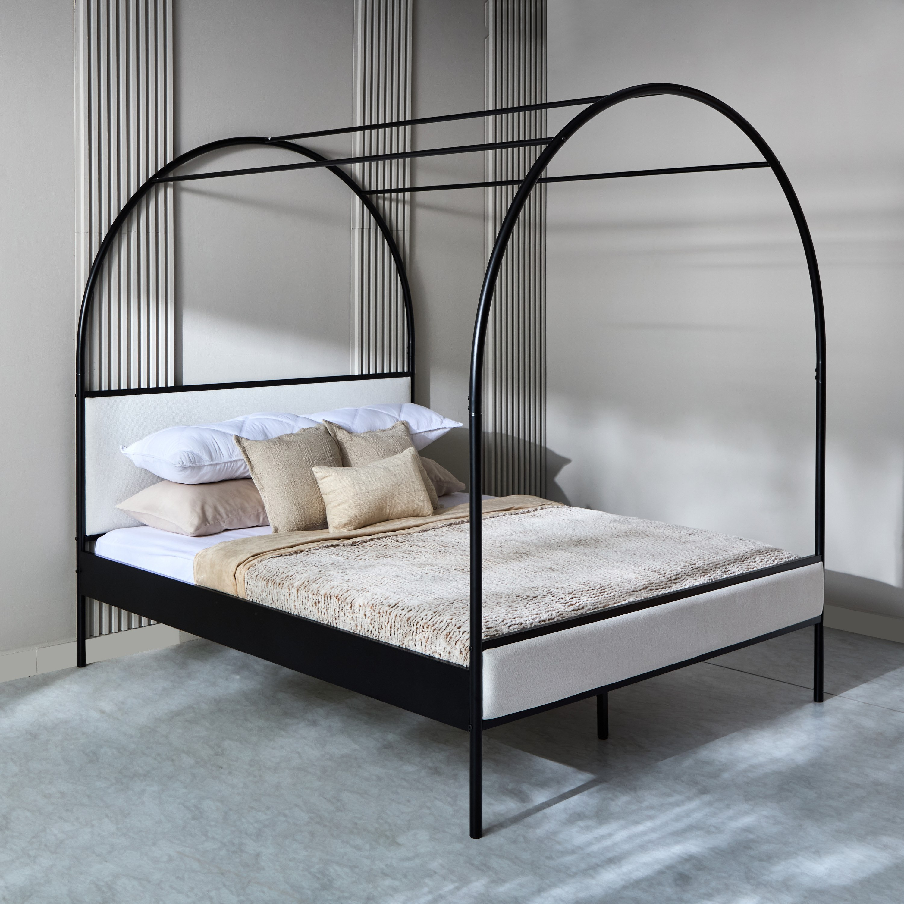 سرير كوين منجد معدن بمظلة آبي من مارويل- 160x200 سم-hbxbedroom-bedsandbedsets-beds-queen-image-1