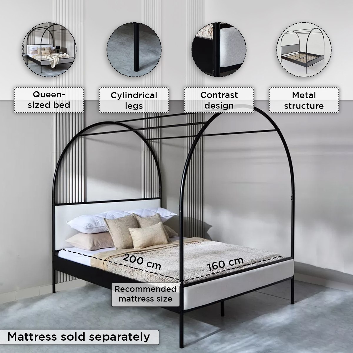 سرير كوين منجد معدن بمظلة آبي من مارويل- 160x200 سم-hbxbedroom-bedsandbedsets-beds-queen-image-4