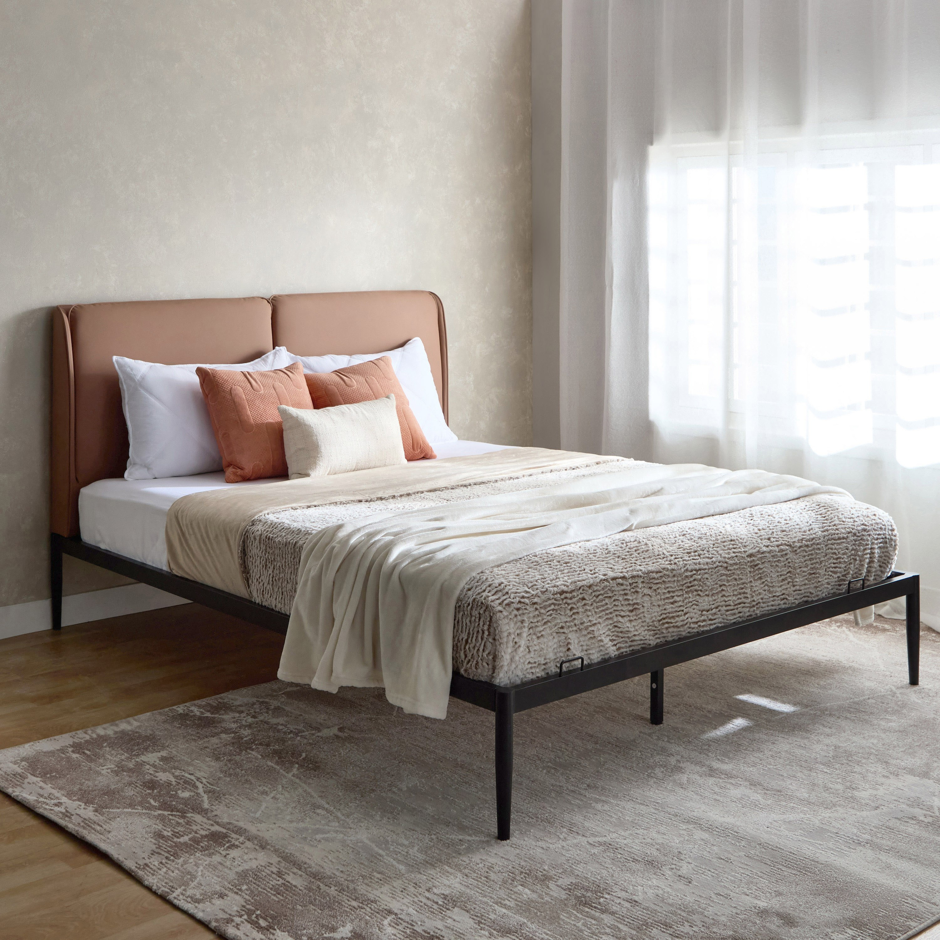Movo Urban Napier Upholstered Metal Queen Bed - 160x200 cm-hbxbedroom-bedsandbedsets-beds-queen-image-1