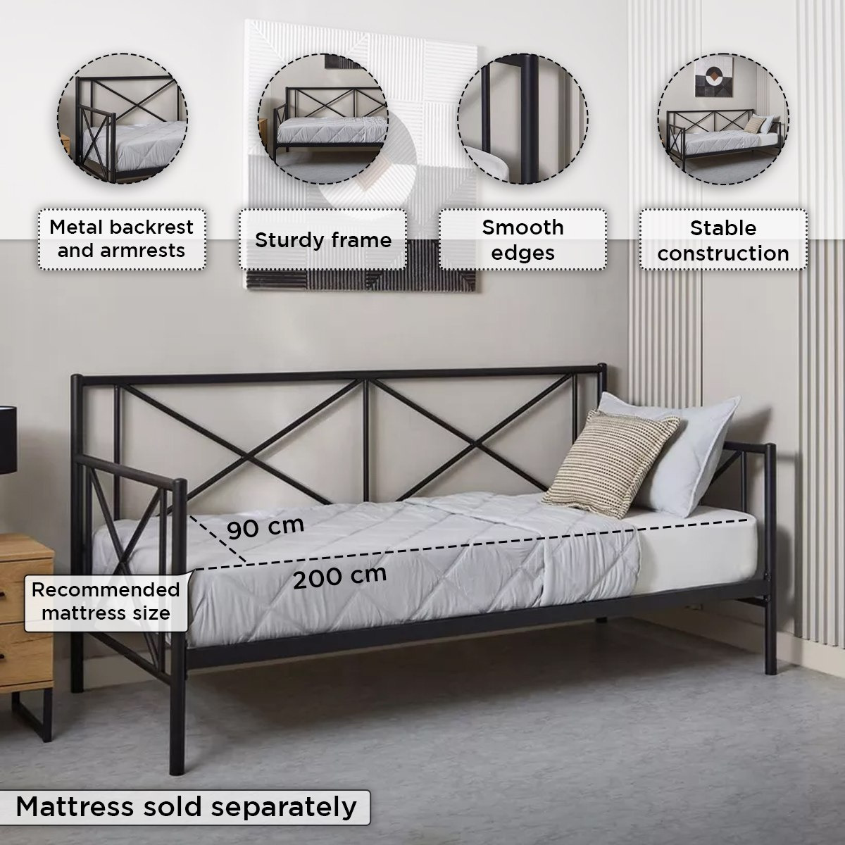 York Single Day Bed - 90x200 cm-hbxfurniture-bedsandbedsets-daybeds-image-4