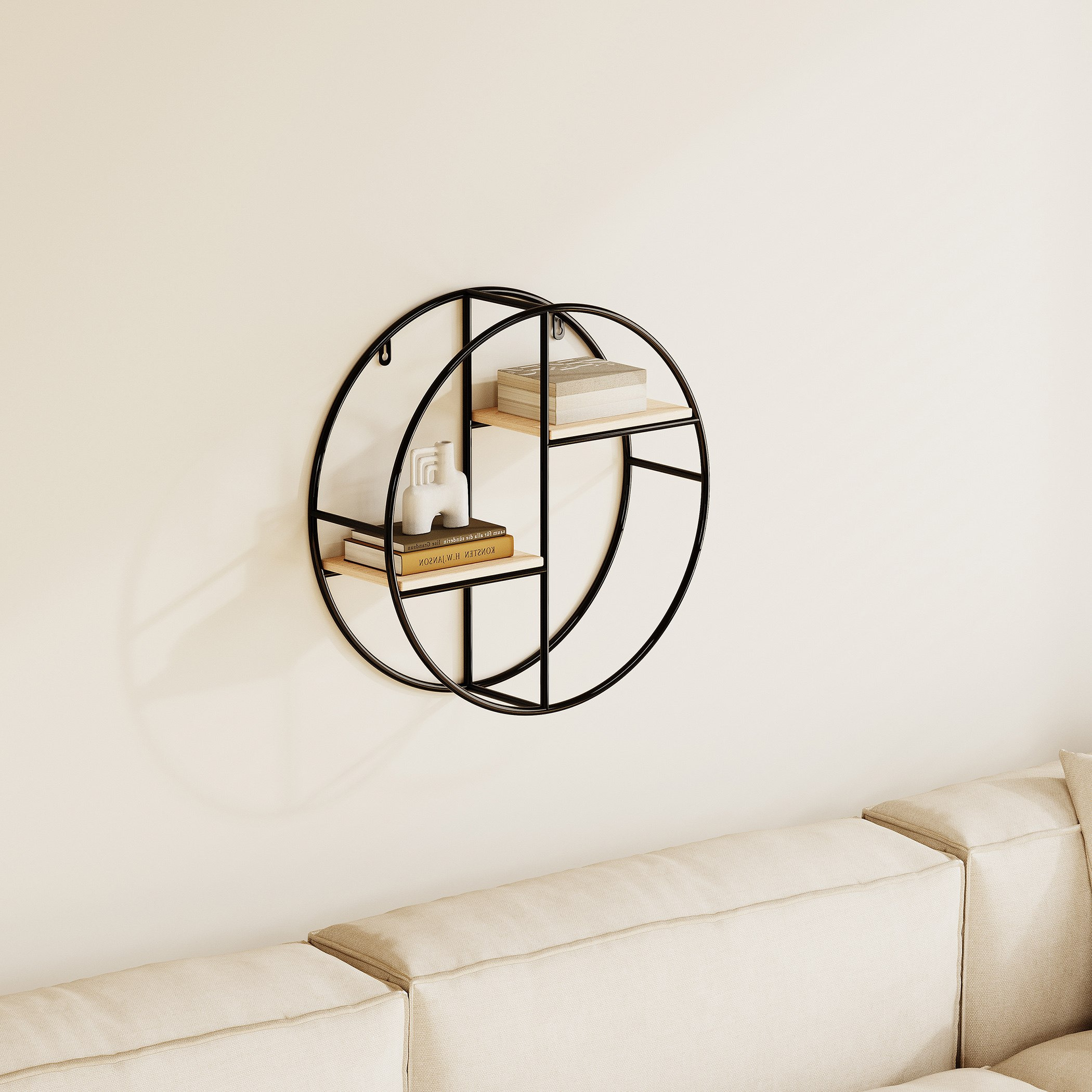 Urban Circle 2-Tier Metal Shelf - 36.5x10x36.5 cm-hbxfurniture-mediaunitsandstorage-wallshelves-image-1