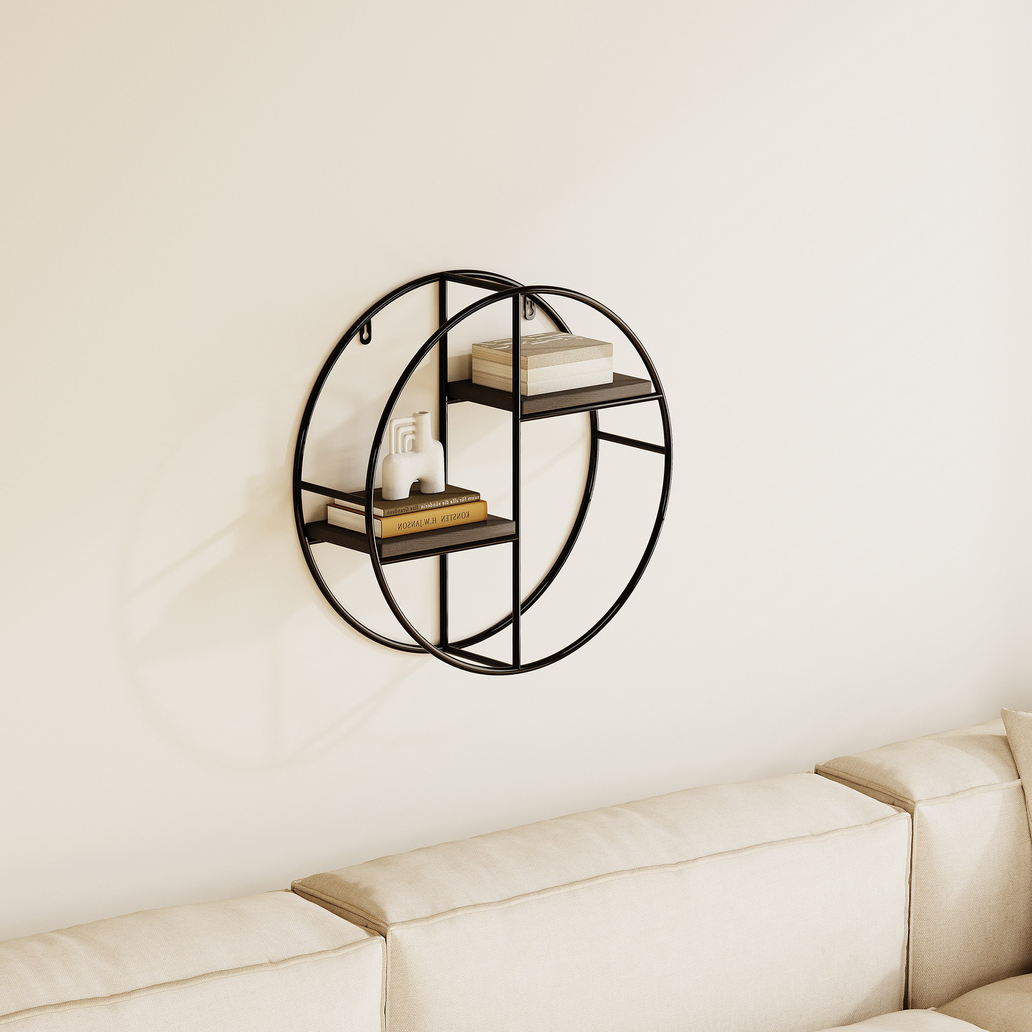 Urban Circle 2-Tier Metal Shelf - 36.5x10x36.5 cm-hbxfurniture-mediaunitsandstorage-wallshelves-image-1