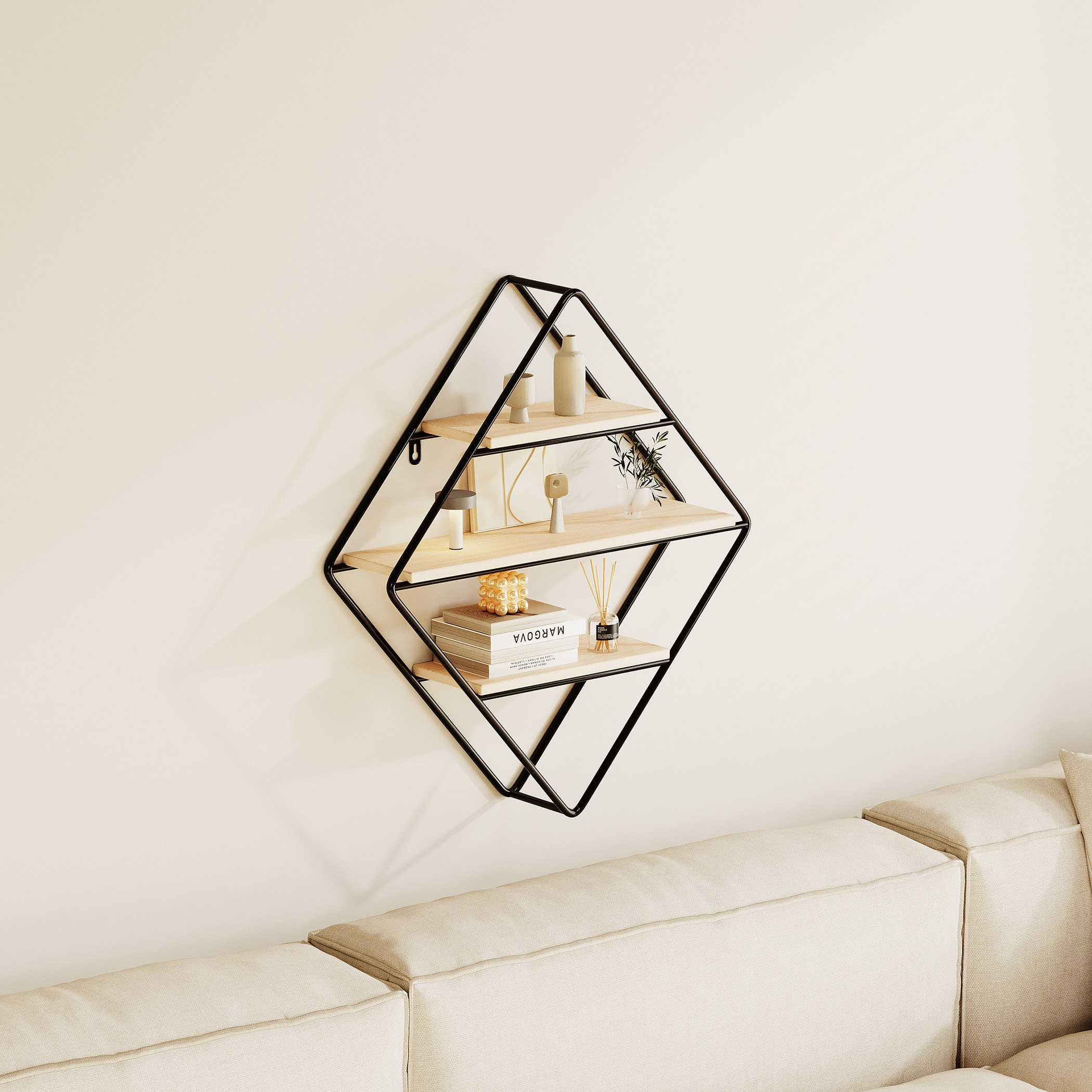 Urban Diamond 3-Tier Metal Shelf - 41.5x11x50 cm-hbxfurniture-mediaunitsandstorage-wallshelves-image-1