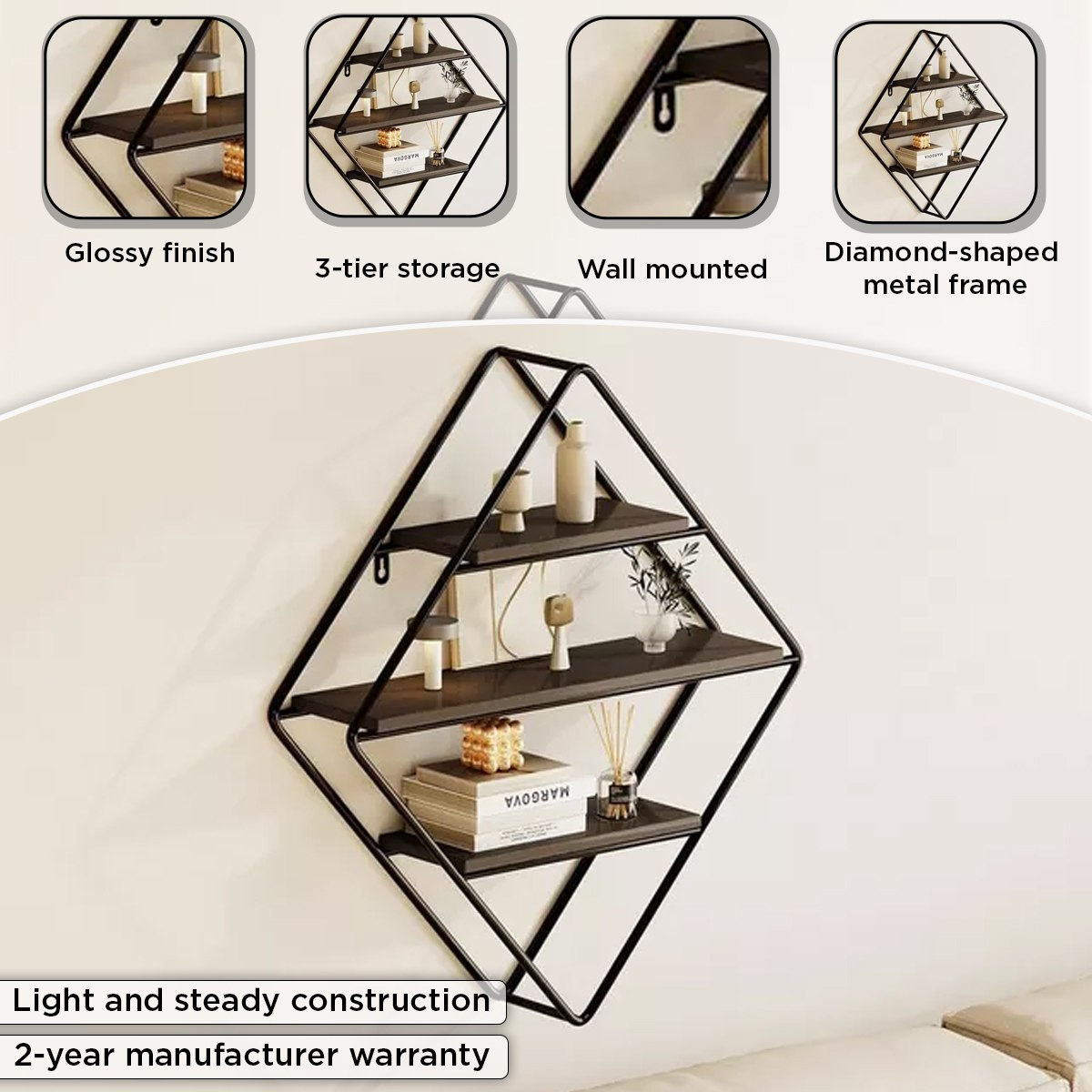 رف معدني 3 طبقات بتصميم ماسي من إيربان - 41.5x11x50 سم-hbxfurniture-mediaunitsandstorage-wallshelves-image-4