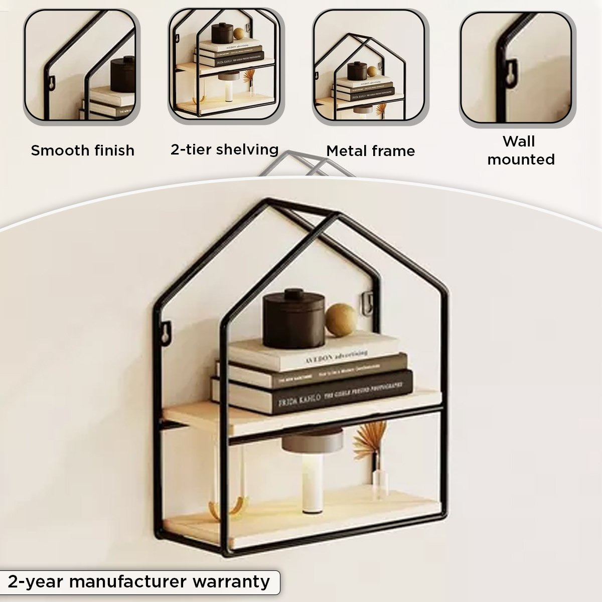 Urban Pentagon 2-Tier Metal Shelf - 26x11x28.5 cm-hbxfurniture-mediaunitsandstorage-wallshelves-image-4