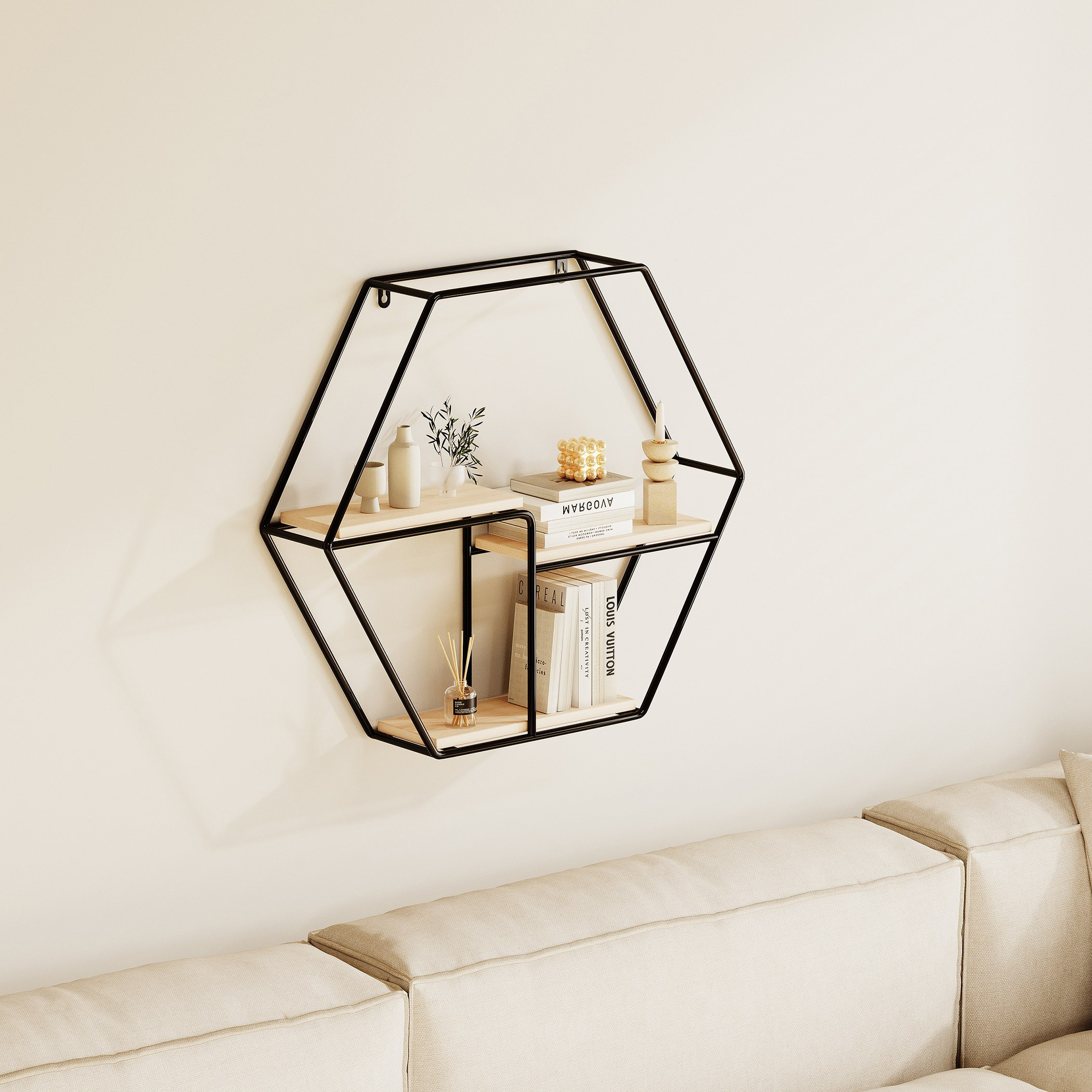 Urban Hexagon 3-Tier Metal Shelf - 48x10x42 cm-hbxfurniture-mediaunitsandstorage-wallshelves-image-1