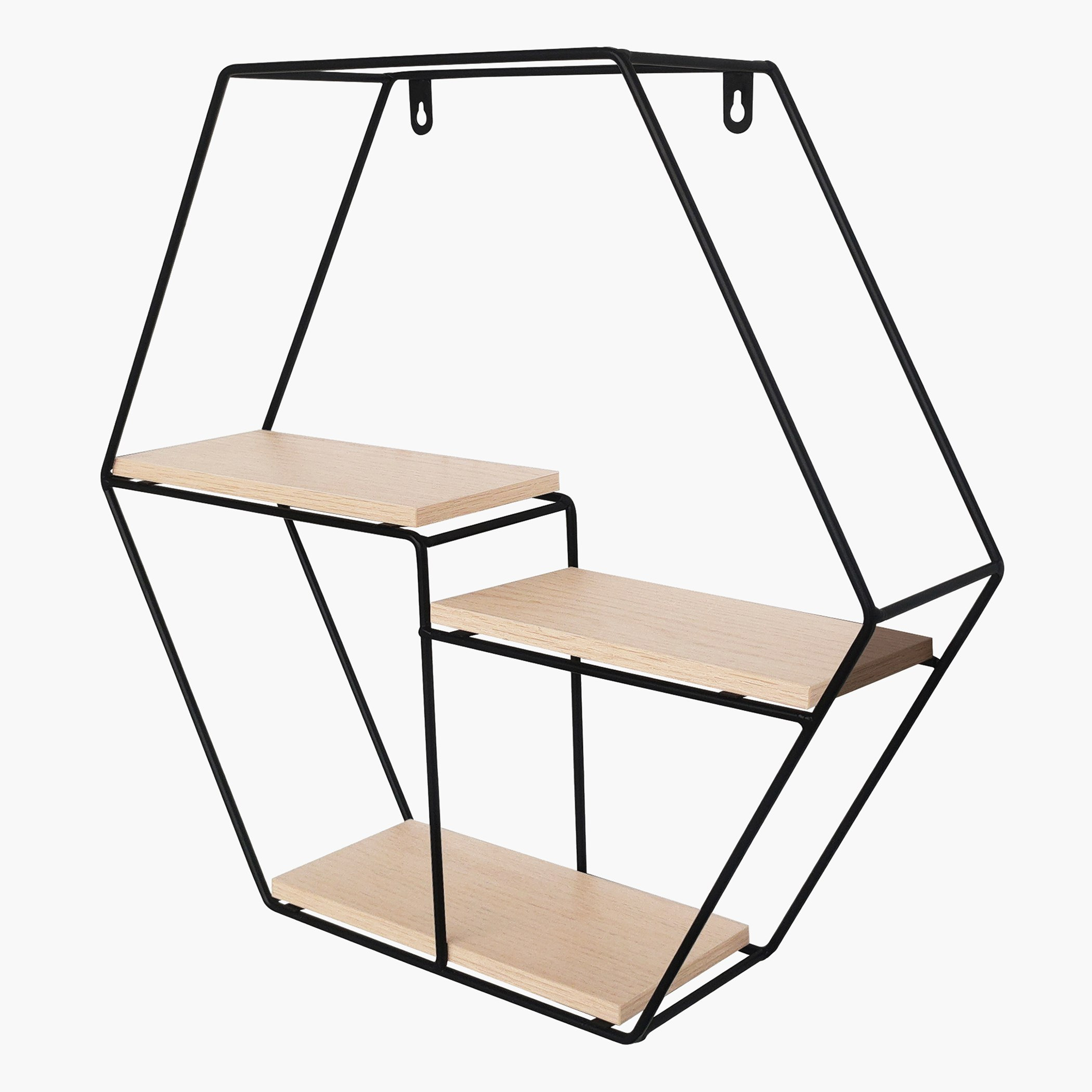 Urban Hexagon 3-Tier Metal Shelf - 48x10x42 cm-hbxfurniture-mediaunitsandstorage-wallshelves-image-2