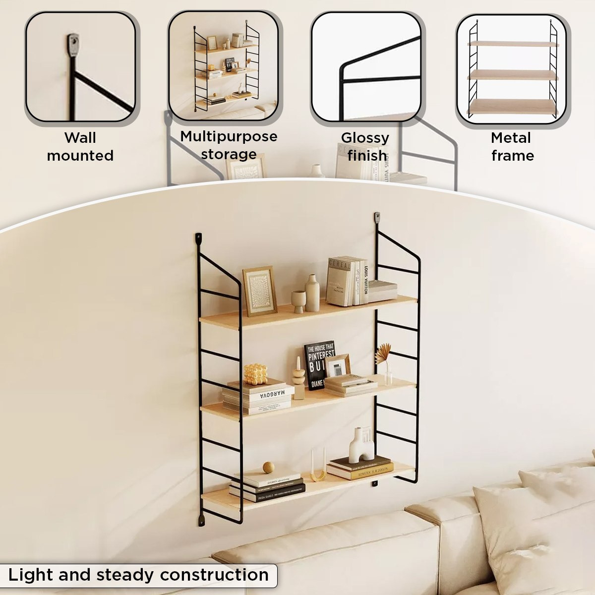 رف معدني 3 طبقات من إيربان - 60x17x70 سم-hbxfurniture-mediaunitsandstorage-wallshelves-image-5