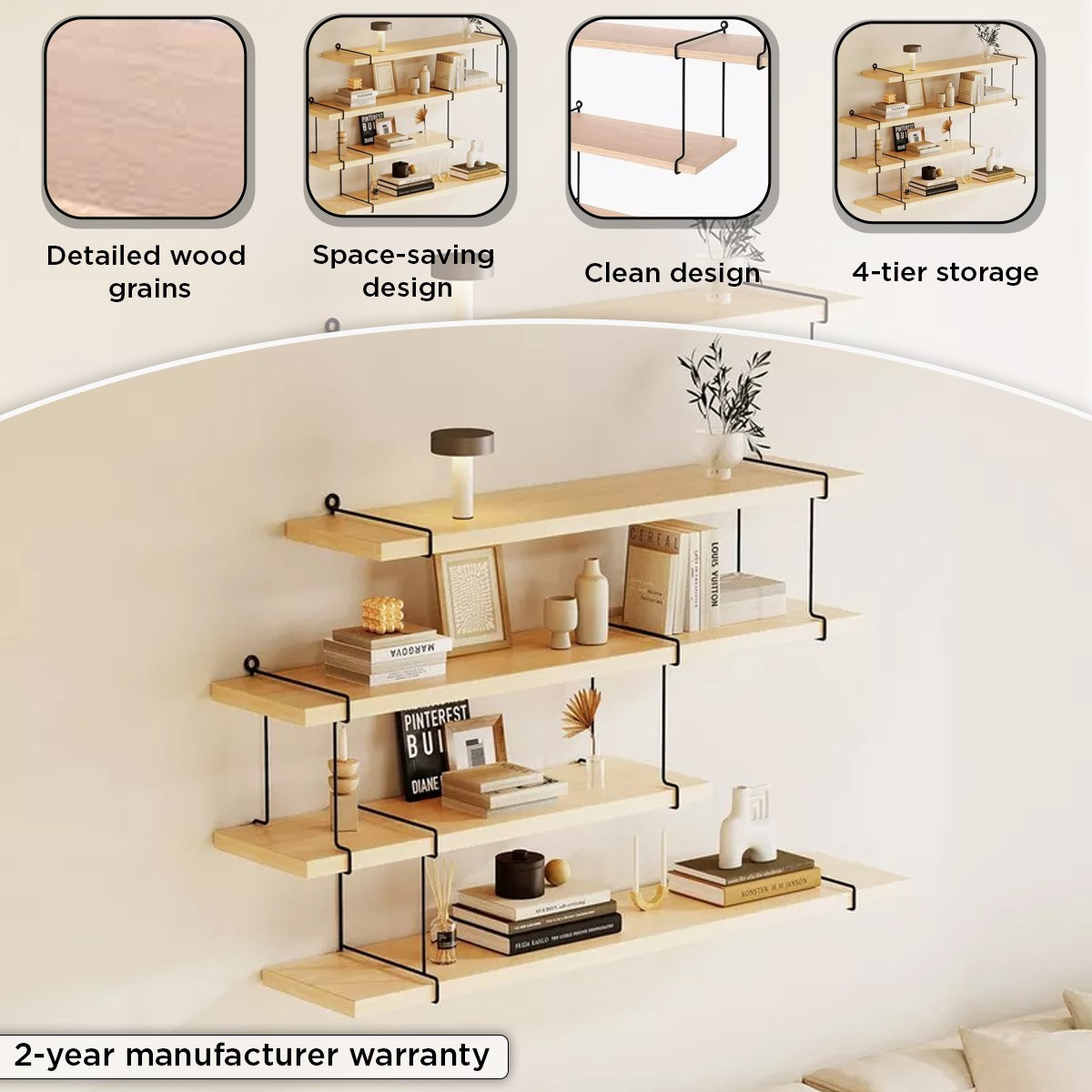 Urban 4-Tier Metal Shelf - 80x17x47 cm-hbxfurniture-mediaunitsandstorage-wallshelves-image-4