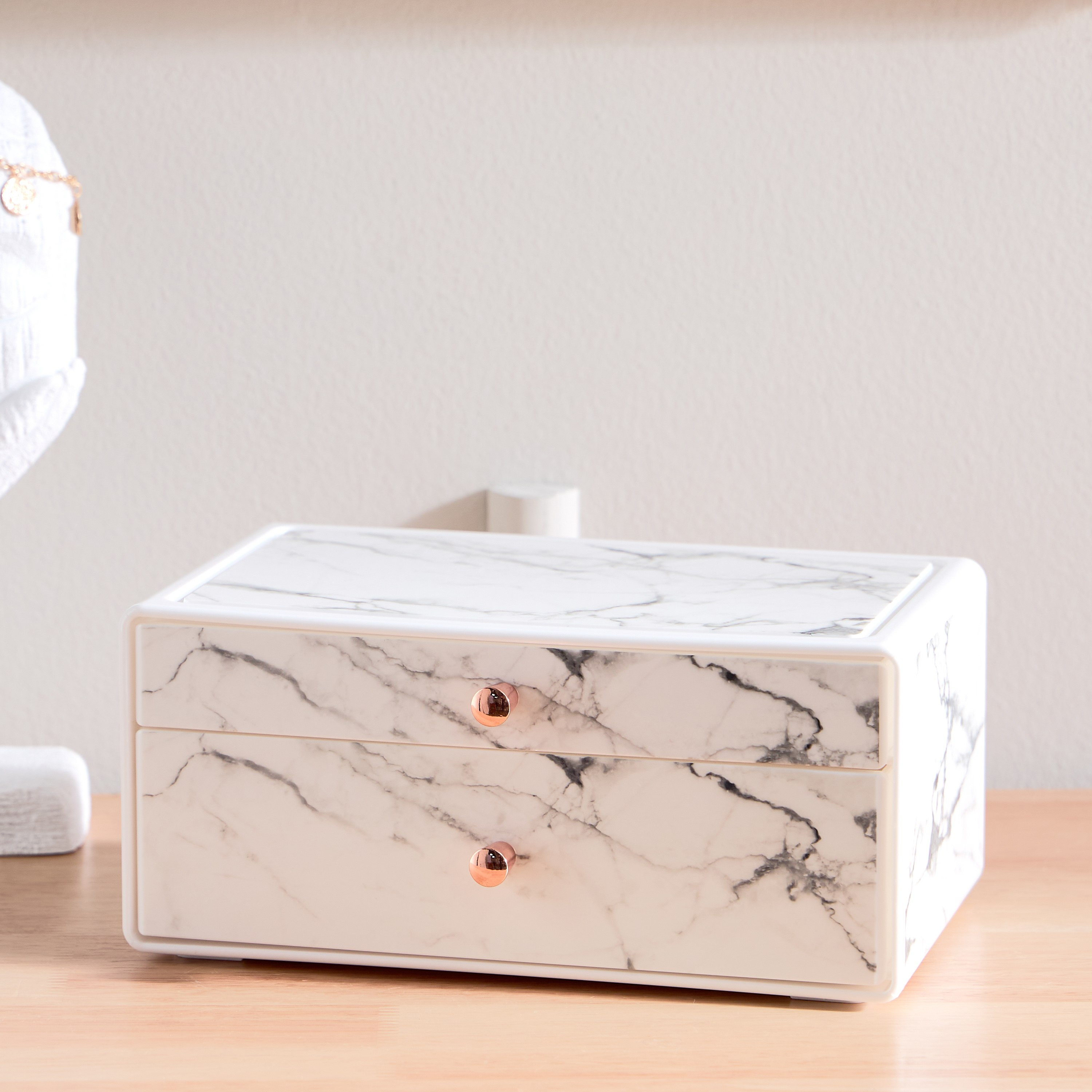 صندوق رخامي صغير بطابقين وأدراج - 23.9x15x11 سم-hbxbedroom-bedroomaccessories-bedroomstorage-image-1