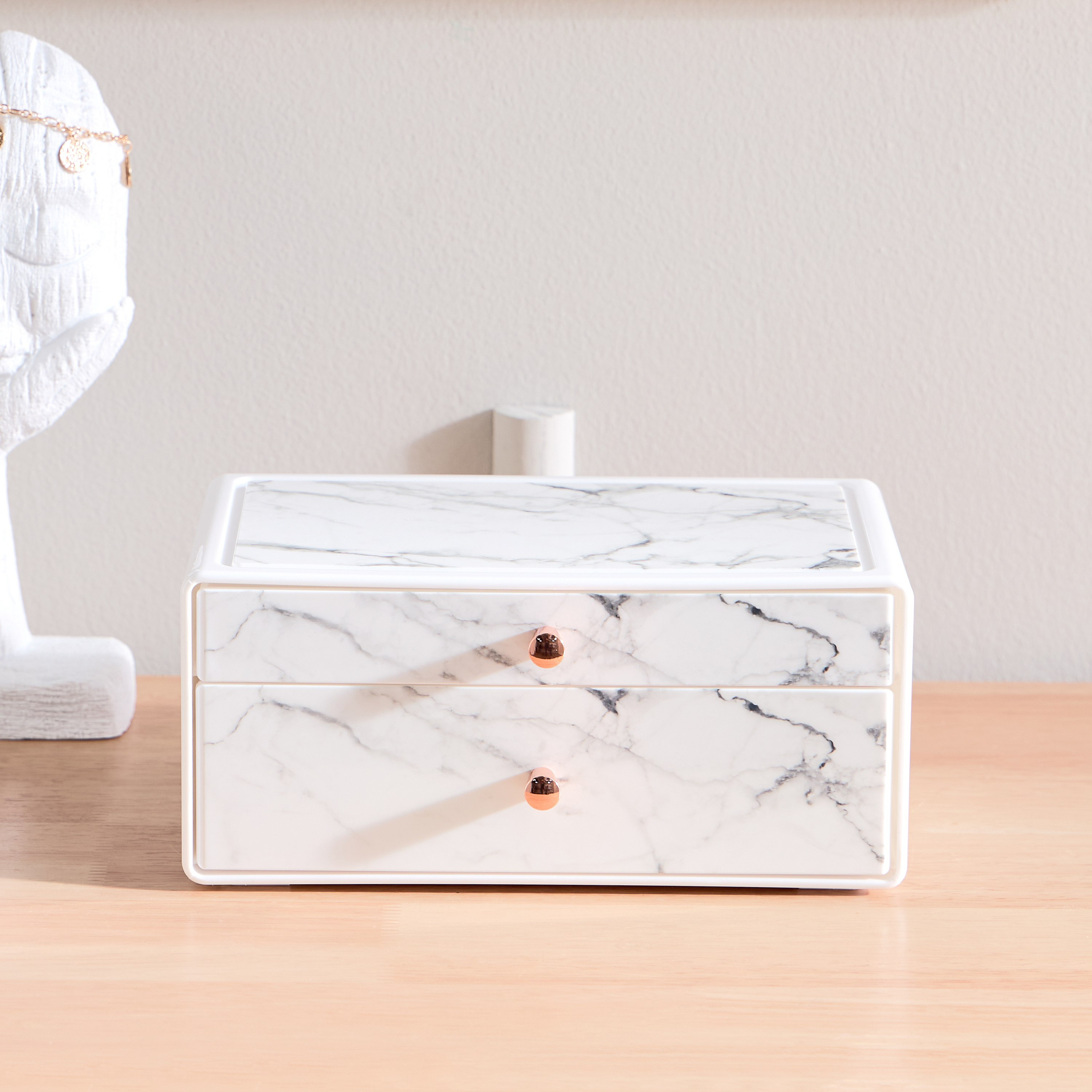 صندوق رخامي صغير بطابقين وأدراج - 23.9x15x11 سم-hbxbedroom-bedroomaccessories-bedroomstorage-image-2