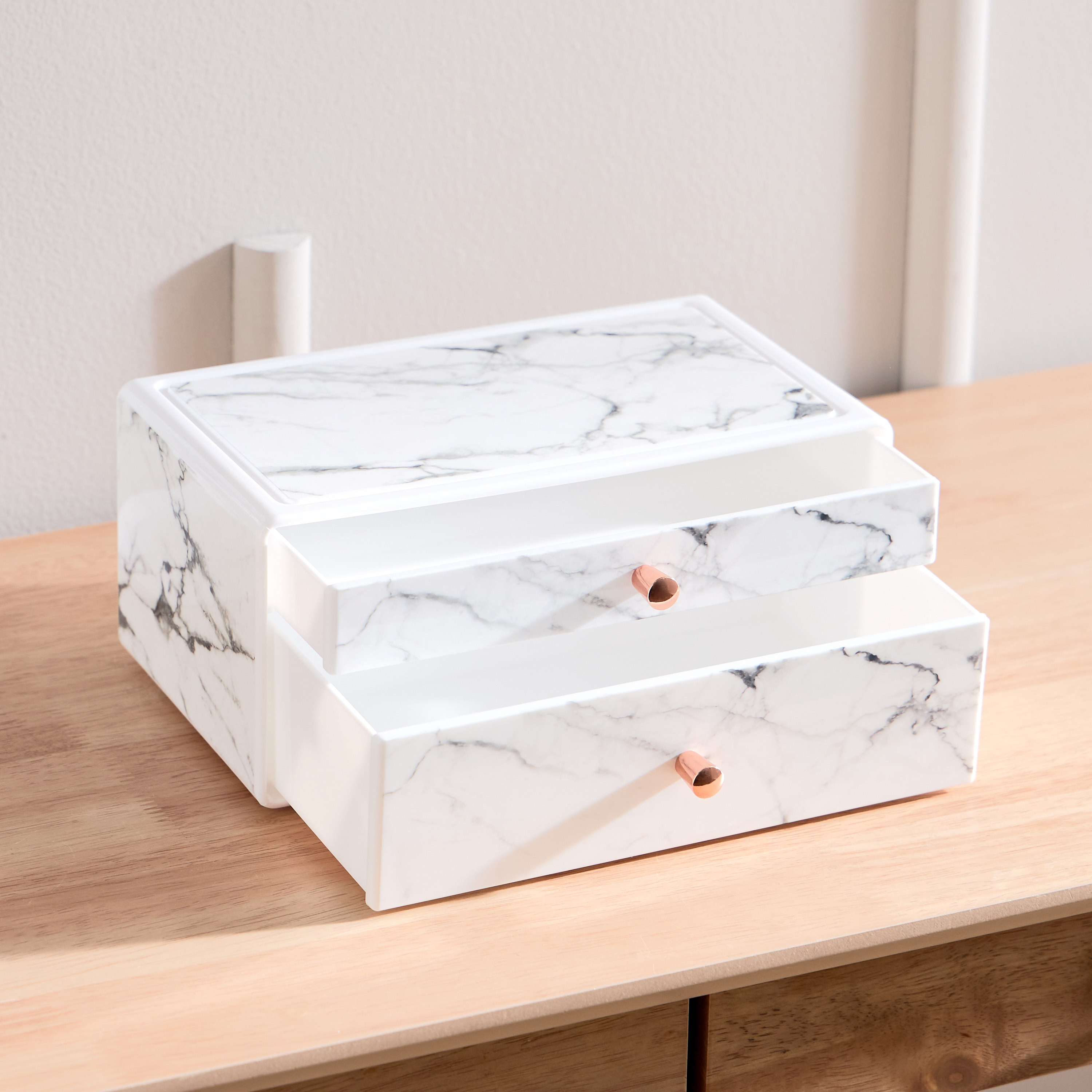 صندوق رخامي صغير بطابقين وأدراج - 23.9x15x11 سم-hbxbedroom-bedroomaccessories-bedroomstorage-image-3