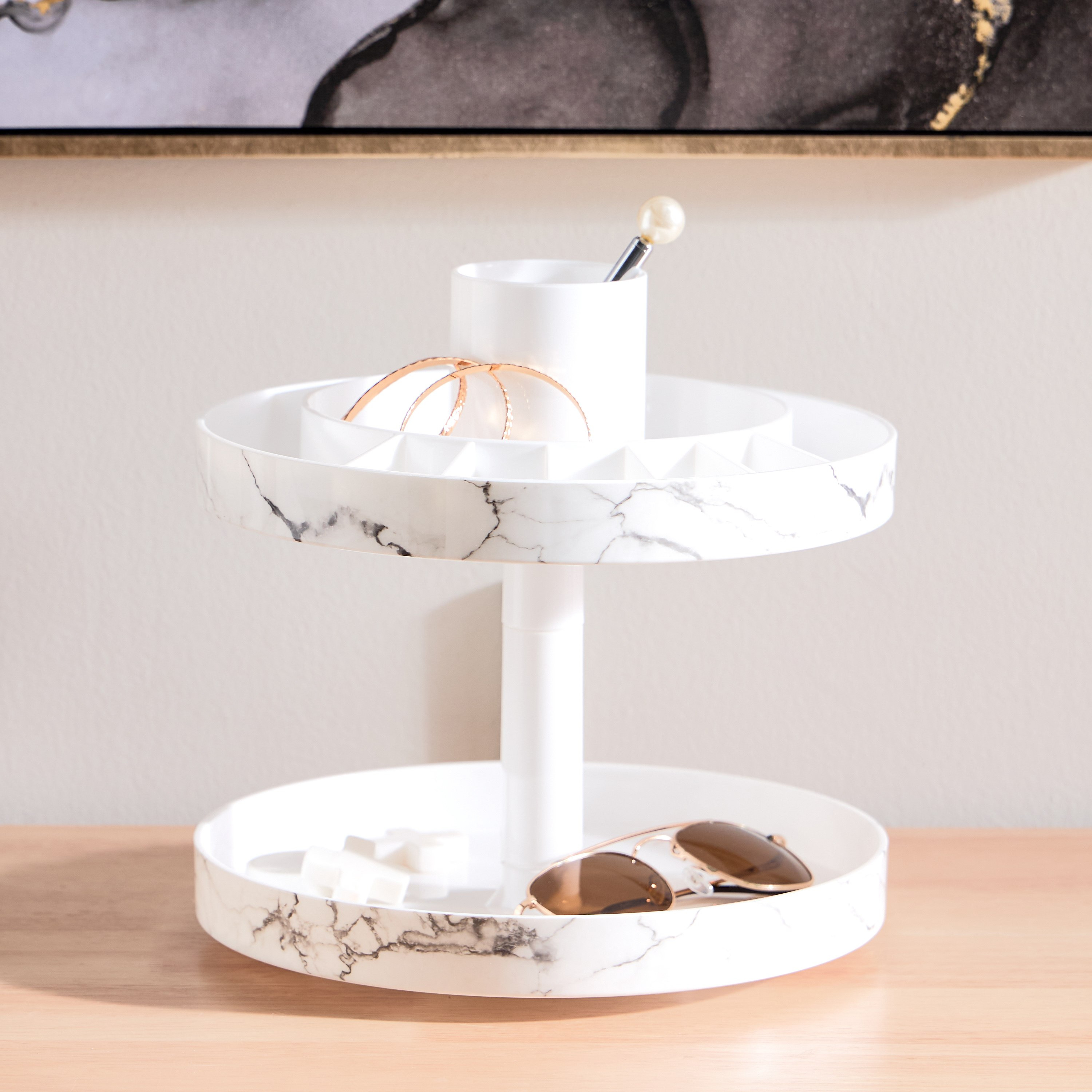 Marble 2-Tier Rotating Cosmetic Organiser-hbxbedroom-bedroomaccessories-jewelleryboxesandholders-image-1