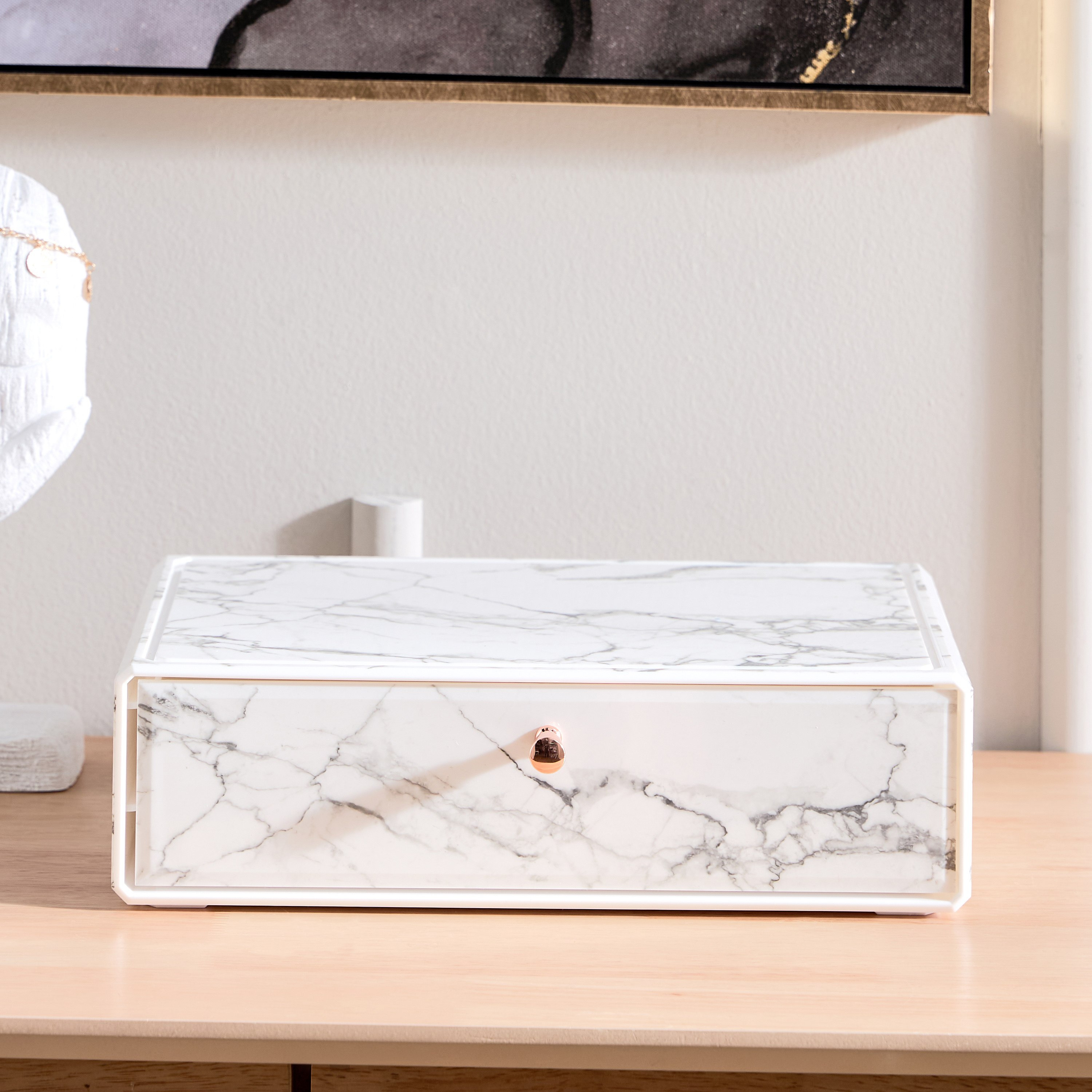 صندوق تخزين رخامي كبير بمقبض معدني - 32.6x22.5x9.3 سم-hbxbedroom-bedroomaccessories-bedroomstorage-image-1
