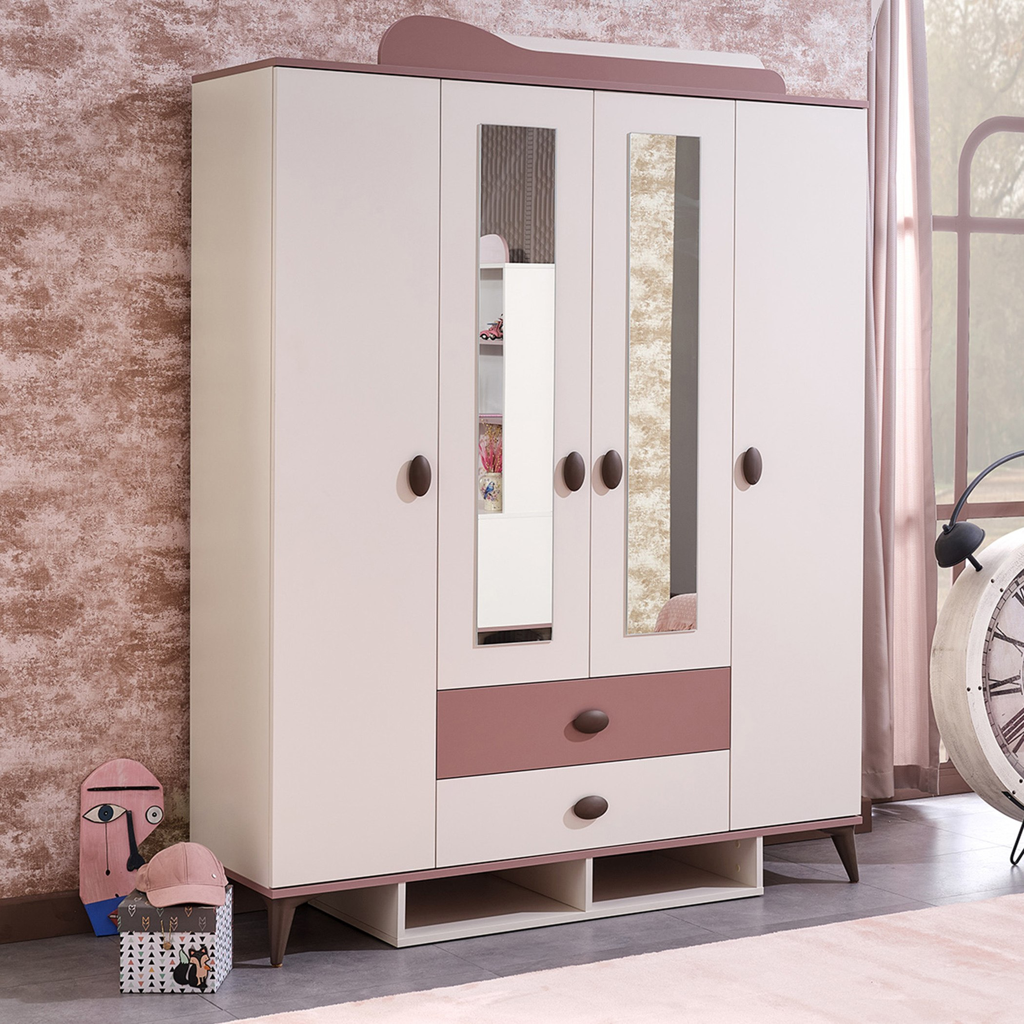 Maybelle 4-Door Wardrobe with 2 Drawers and 2 Mirrors-hbxfurniture-wardrobes-image-2