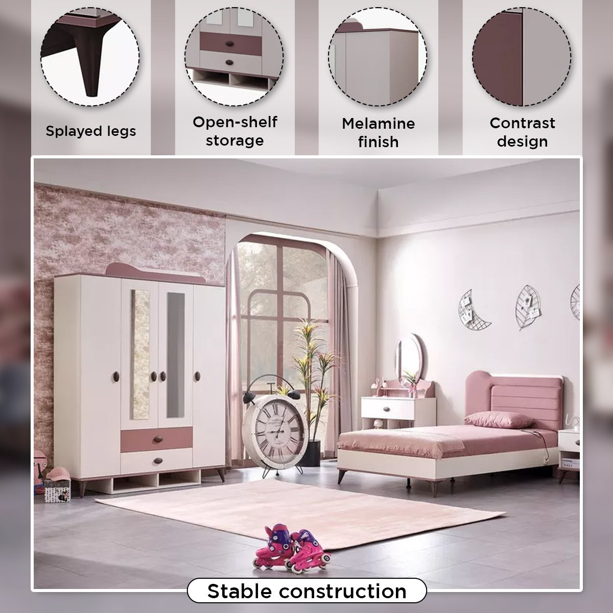Maybelle 4-Door Wardrobe with 2 Drawers and 2 Mirrors-hbxfurniture-wardrobes-image-7