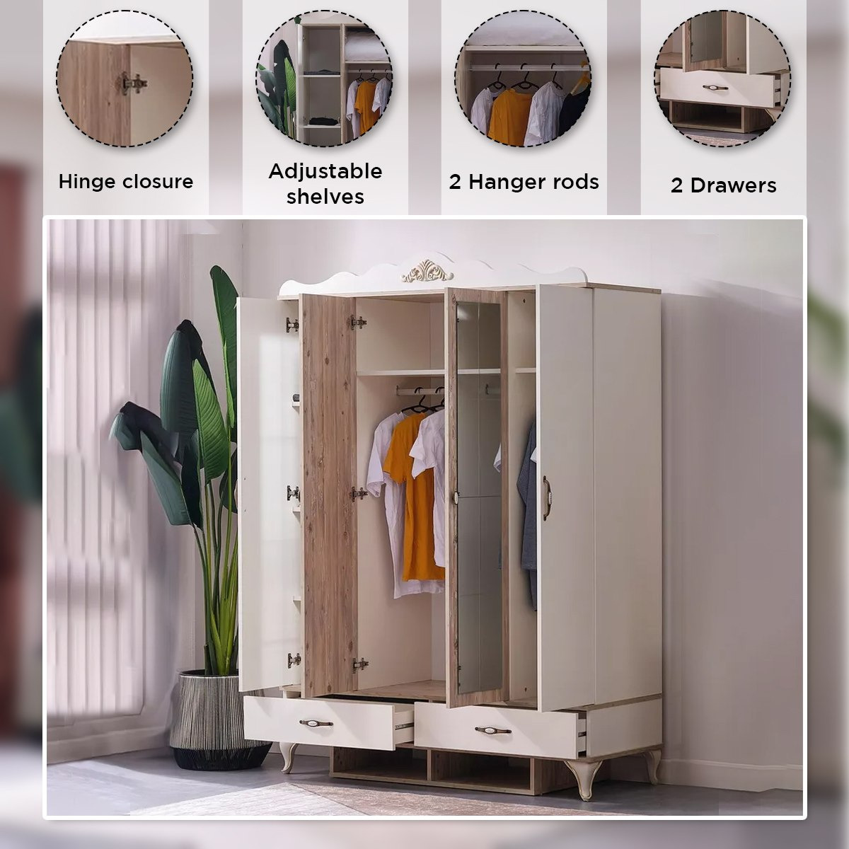 Meadow 4-Door Wardrobe with 2-Drawers and 2-Mirrors-hbxfurniture-wardrobes-image-6