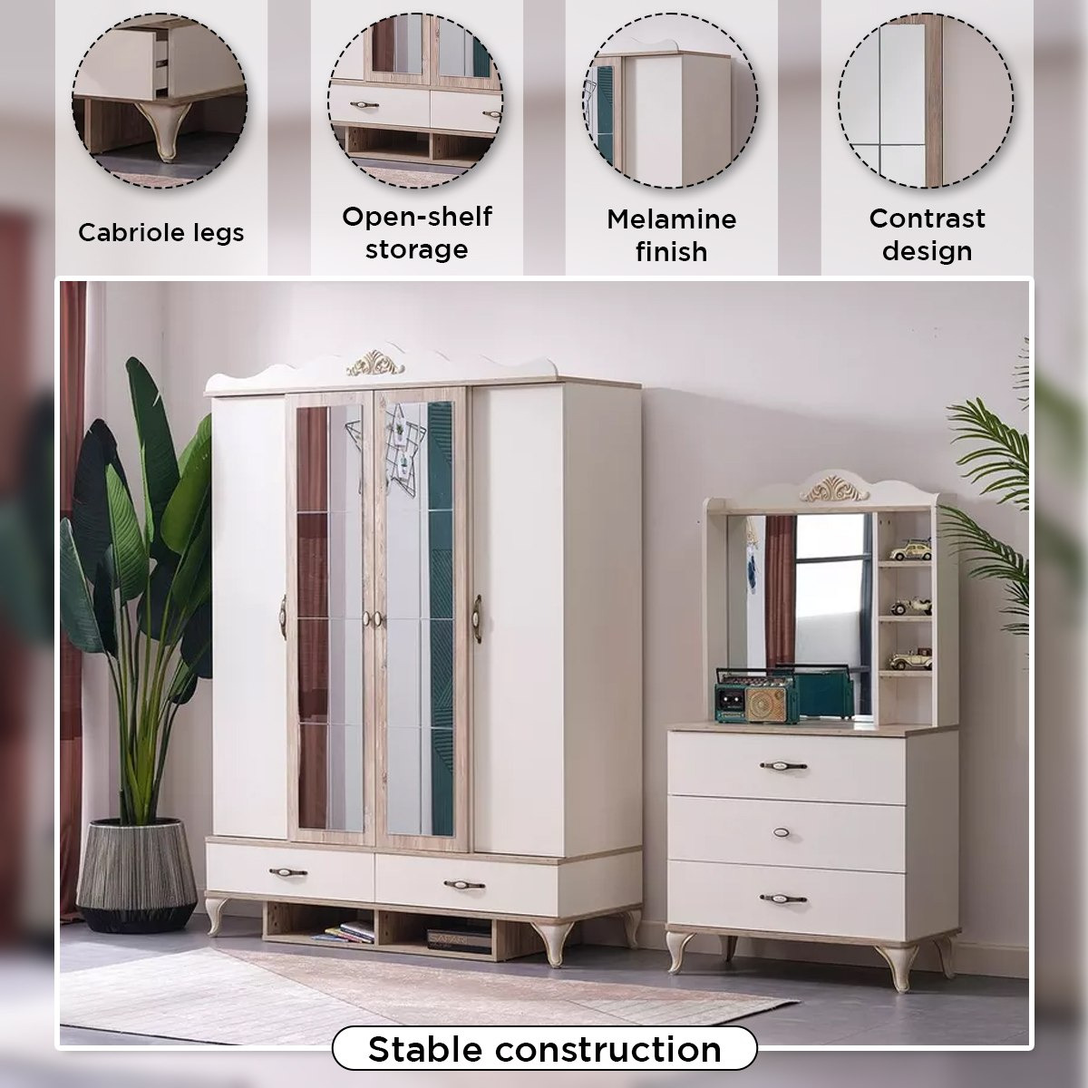 Meadow 4-Door Wardrobe with 2-Drawers and 2-Mirrors-hbxfurniture-wardrobes-image-7