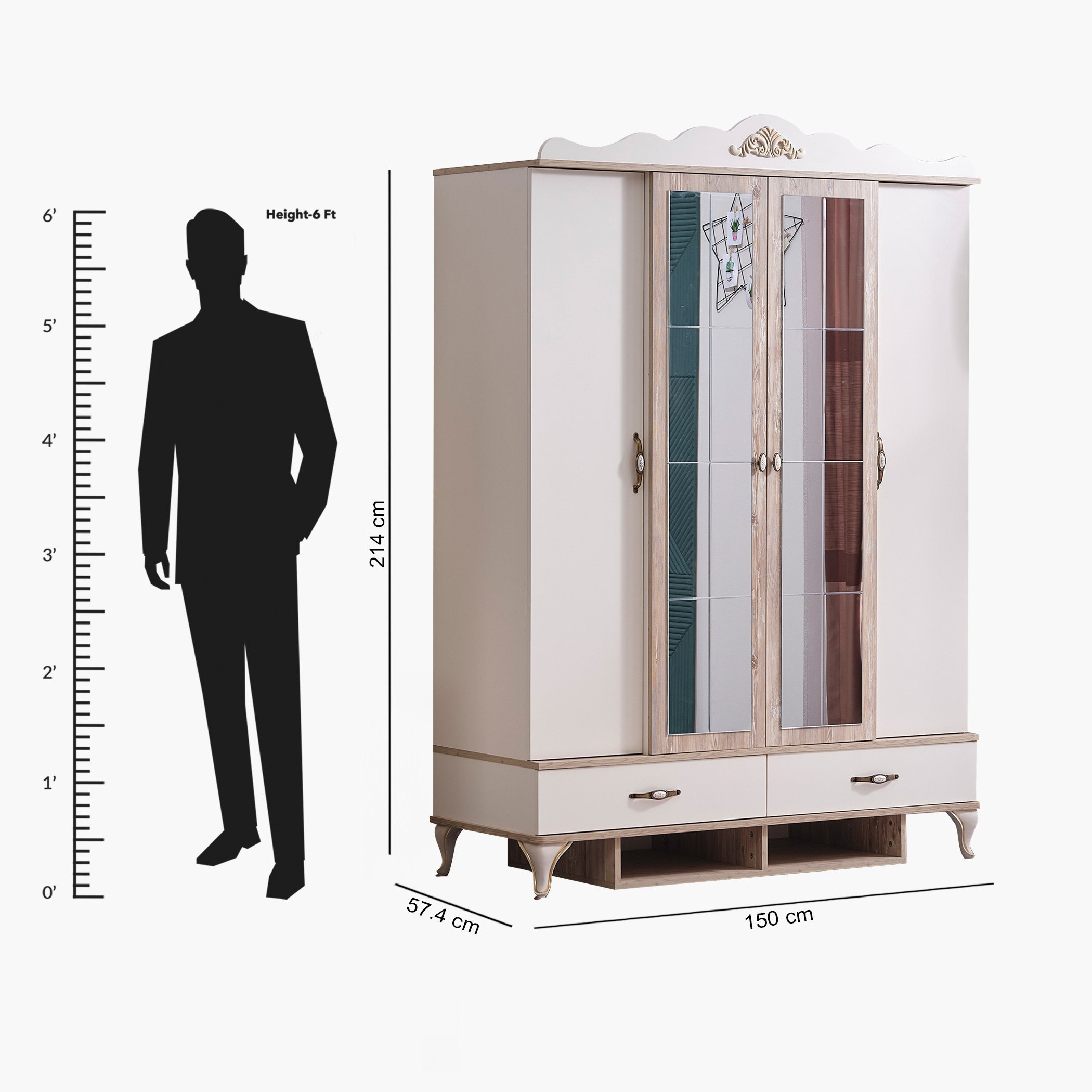 خزانة ملابس بـ4 أبواب ودرجين ومرآتين من ميدو-hbxfurniture-wardrobes-image-15