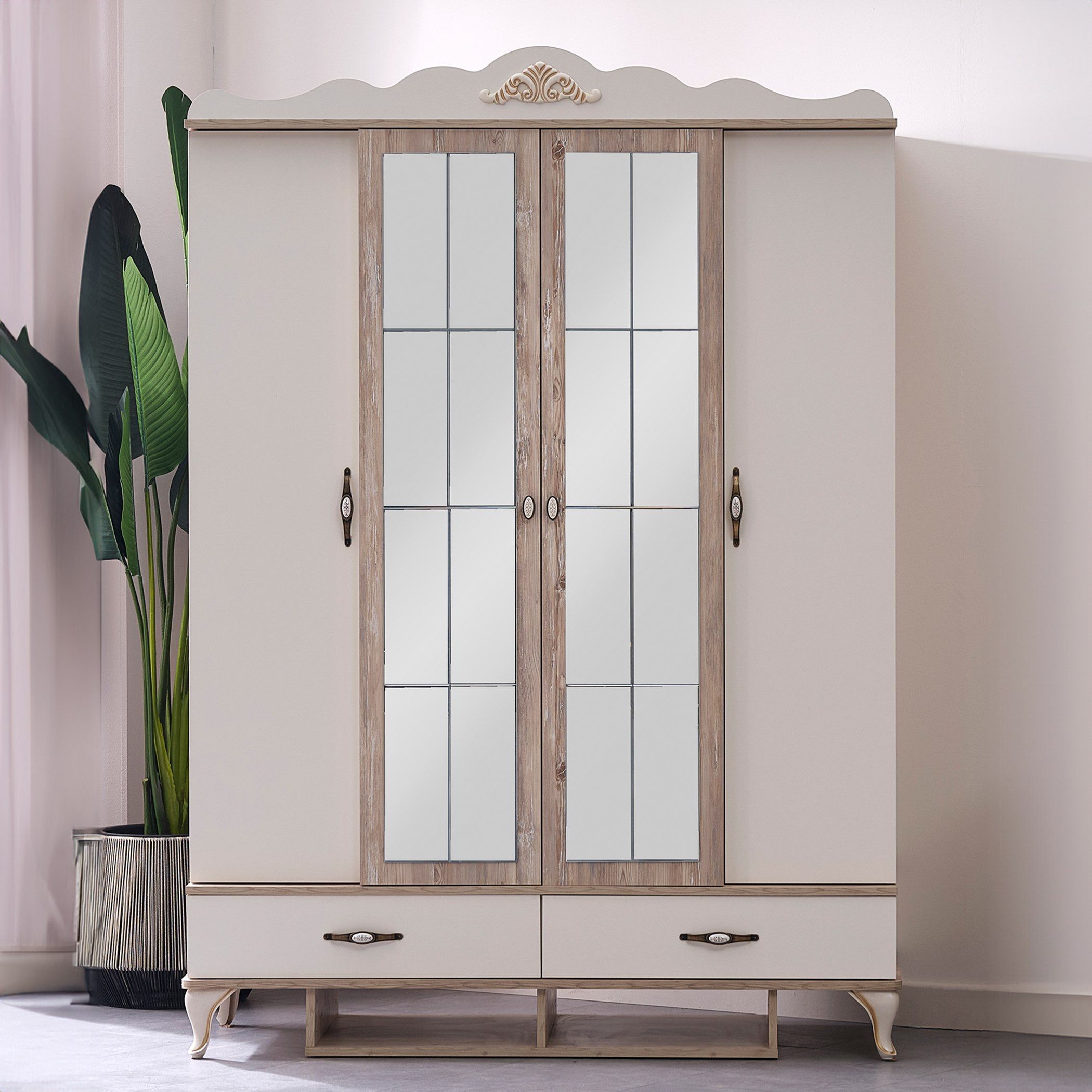 Meadow 4-Door Wardrobe with 2-Drawers and 2-Mirrors-hbxfurniture-wardrobes-image-3