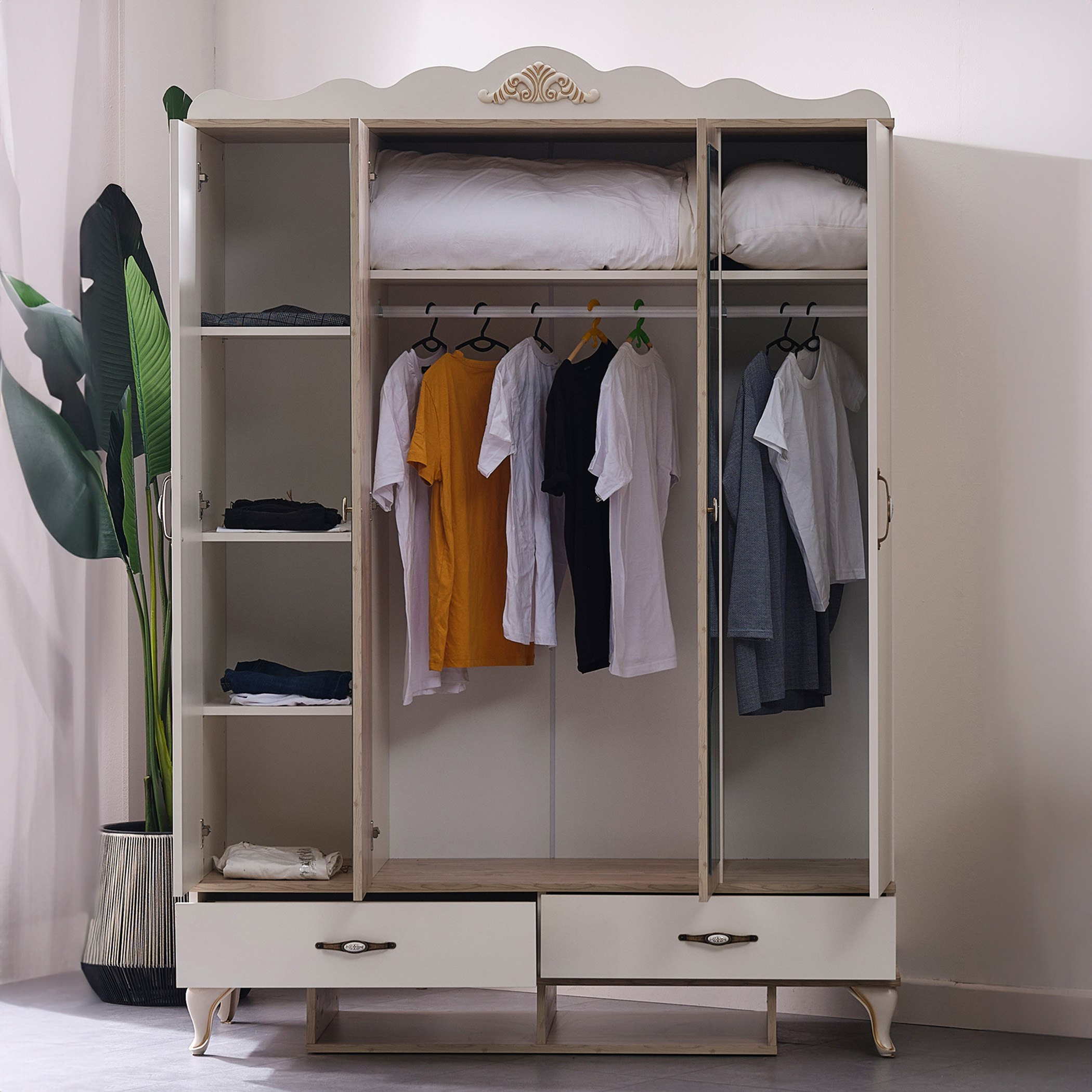 Meadow 4-Door Wardrobe with 2-Drawers and 2-Mirrors-hbxfurniture-wardrobes-image-4
